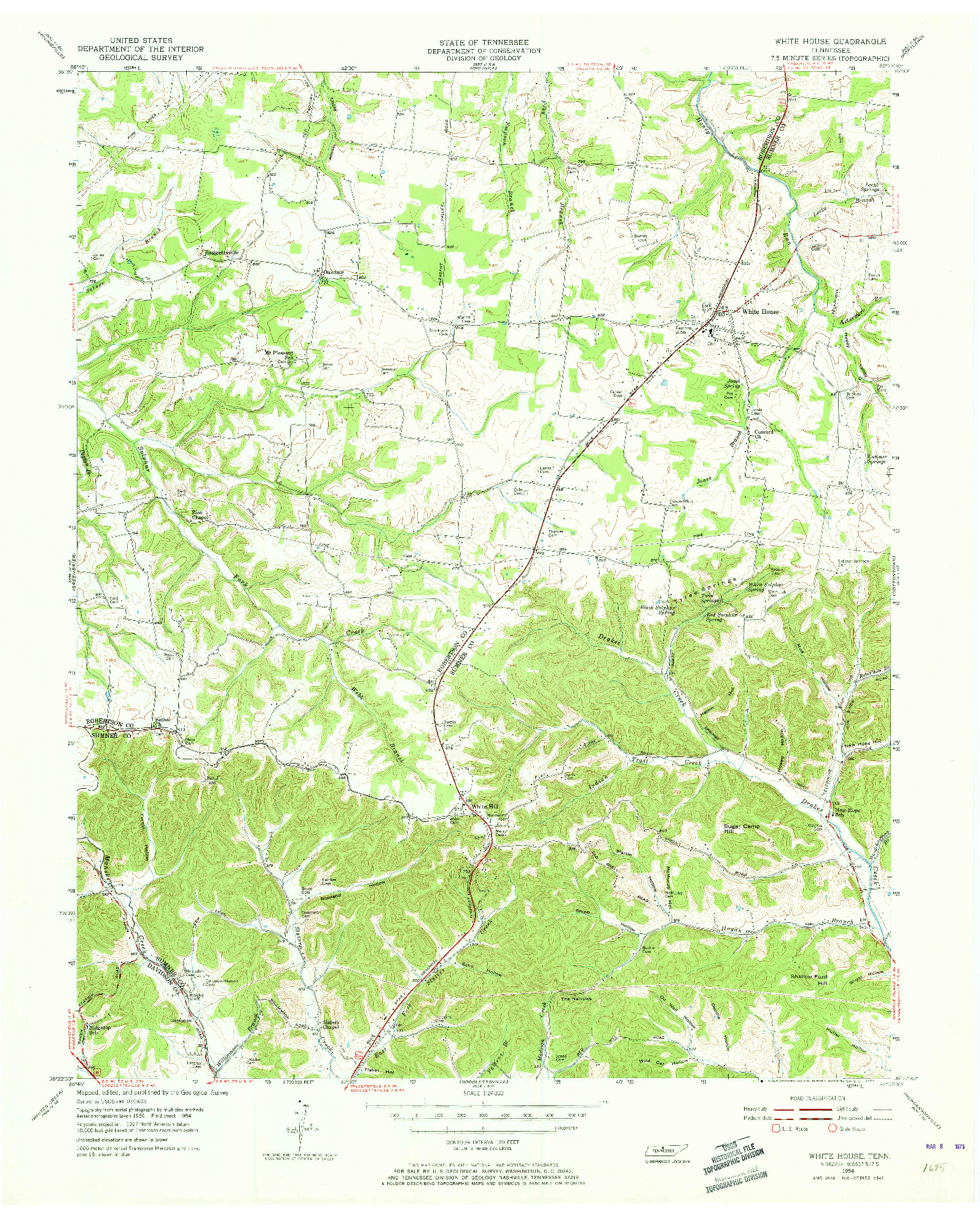 USGS 1:24000-SCALE QUADRANGLE FOR WHITE HOUSE, TN 1954