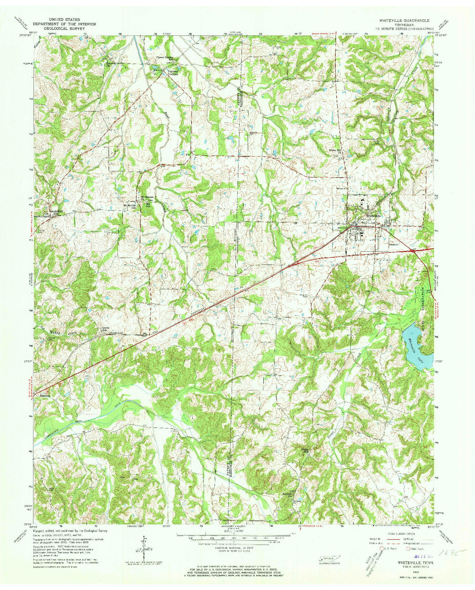 USGS 1:24000-SCALE QUADRANGLE FOR WHITEVILLE, TN 1959