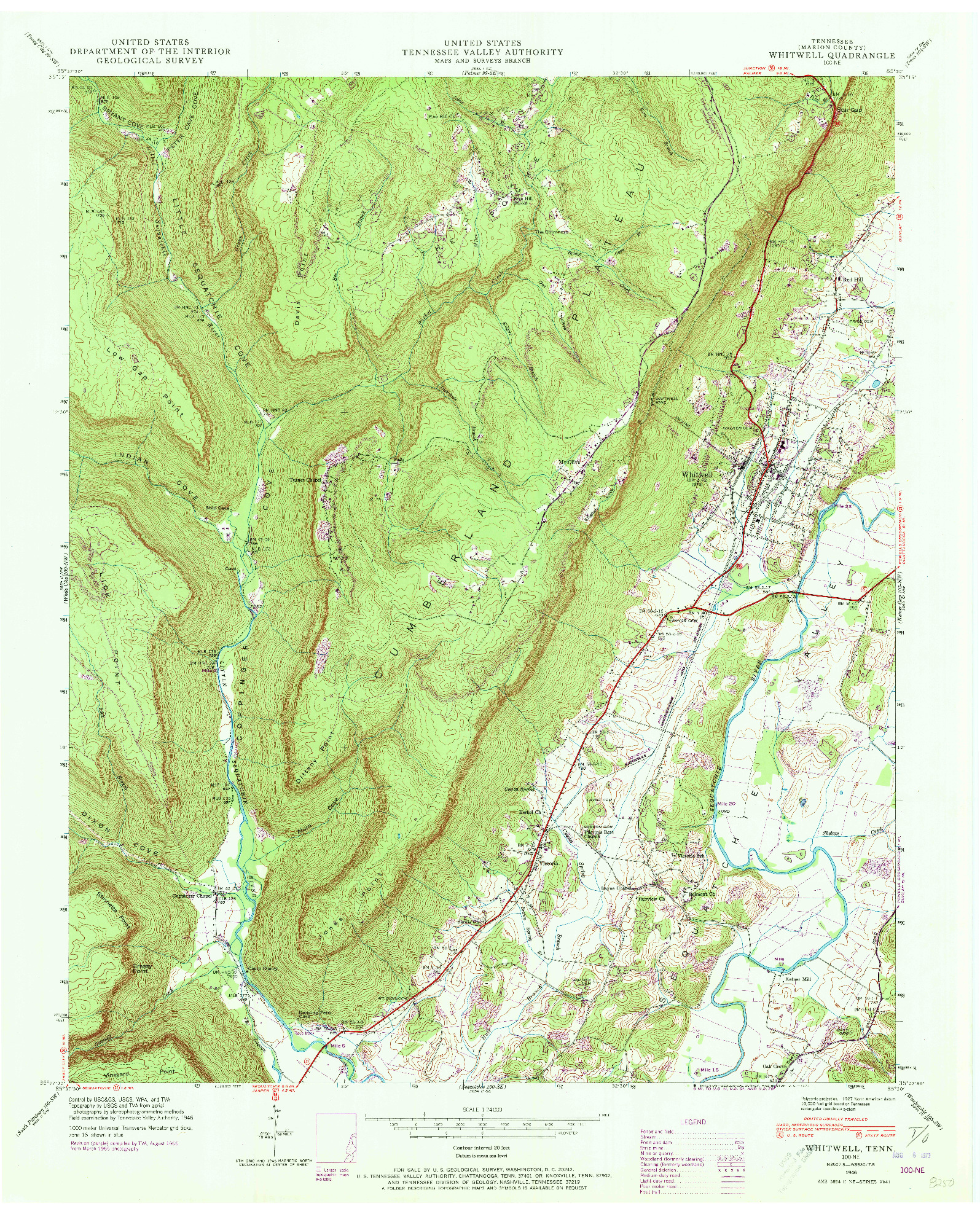 USGS 1:24000-SCALE QUADRANGLE FOR WHITWELL, TN 1946