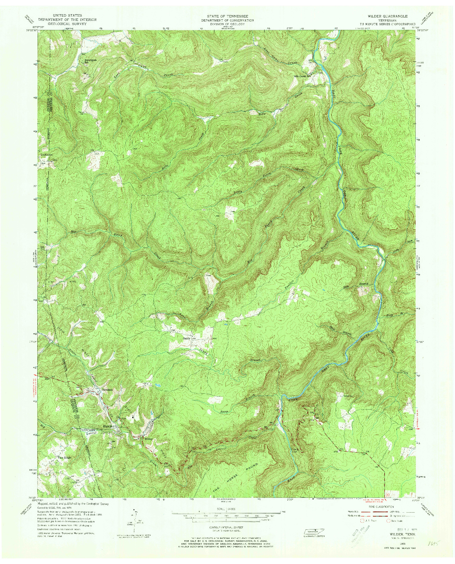 USGS 1:24000-SCALE QUADRANGLE FOR WILDER, TN 1955