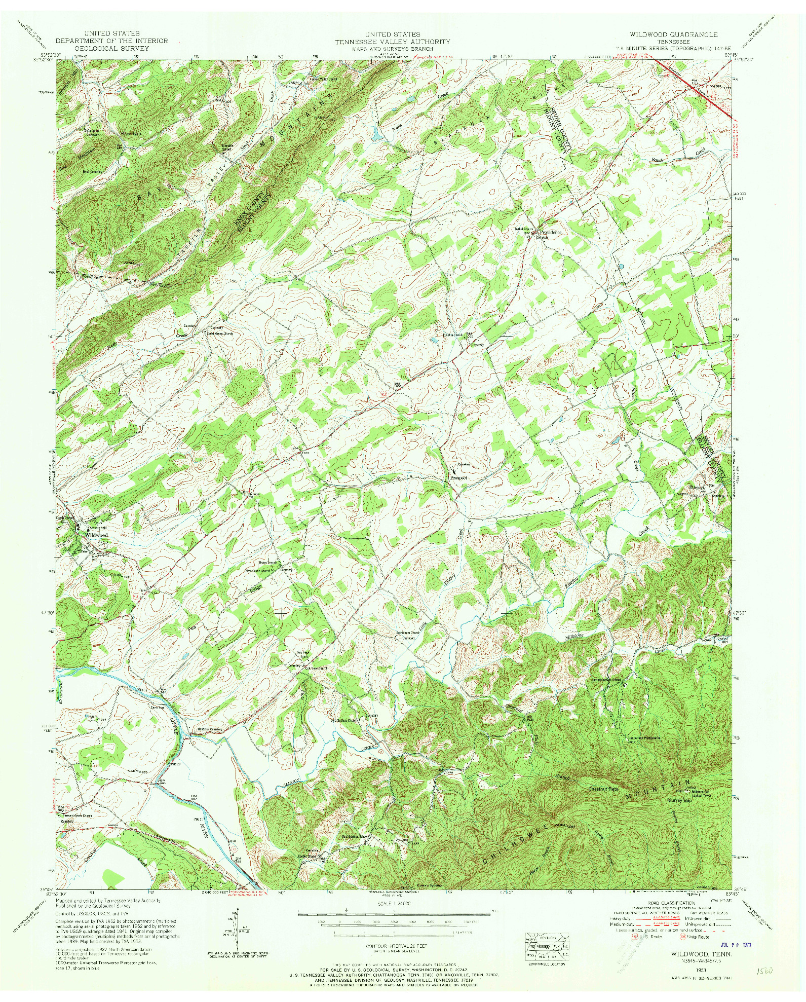 USGS 1:24000-SCALE QUADRANGLE FOR WILDWOOD, TN 1953