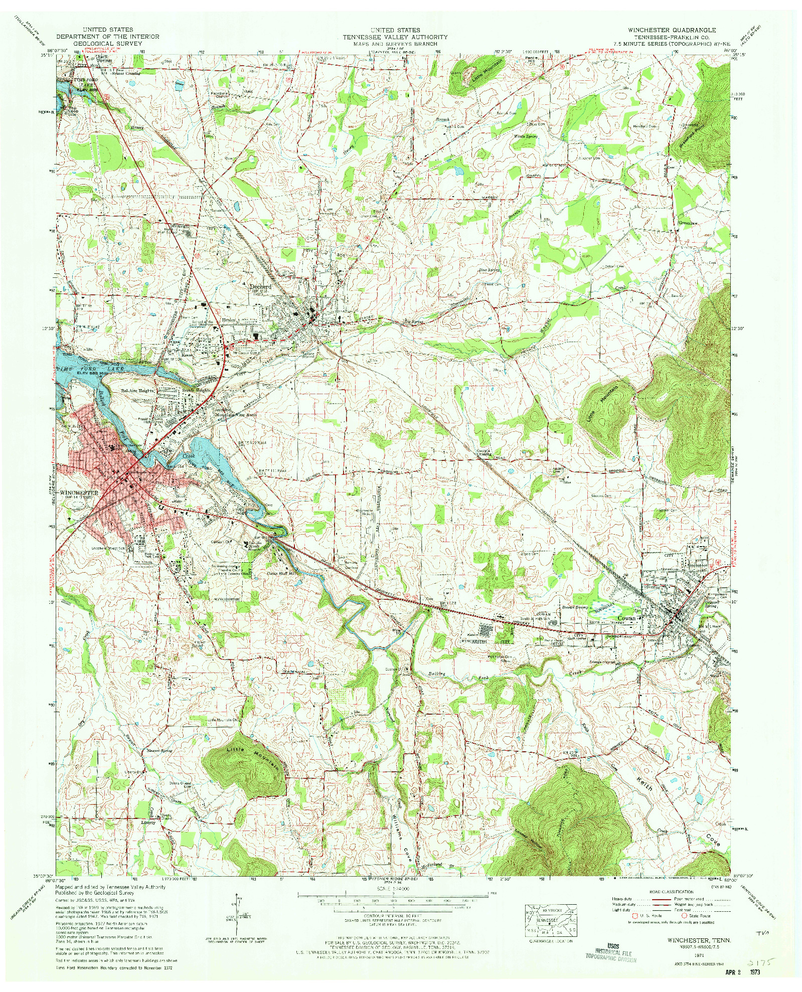 USGS 1:24000-SCALE QUADRANGLE FOR WINCHESTER, TN 1971