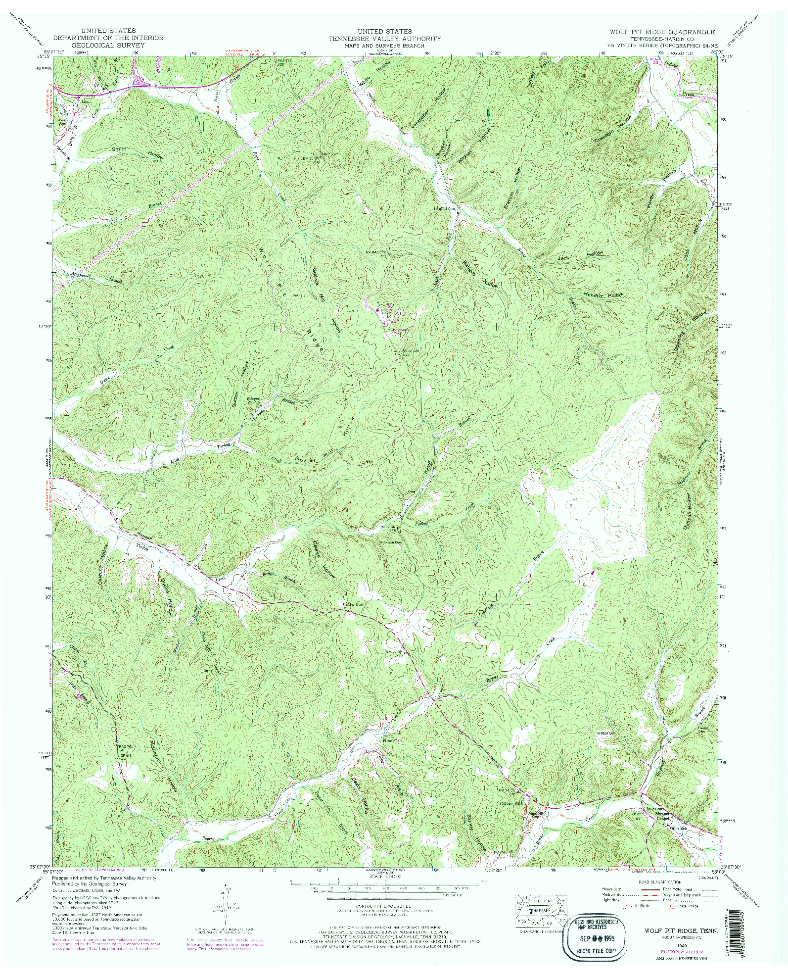 USGS 1:24000-SCALE QUADRANGLE FOR WOLF PIT RIDGE, TN 1949