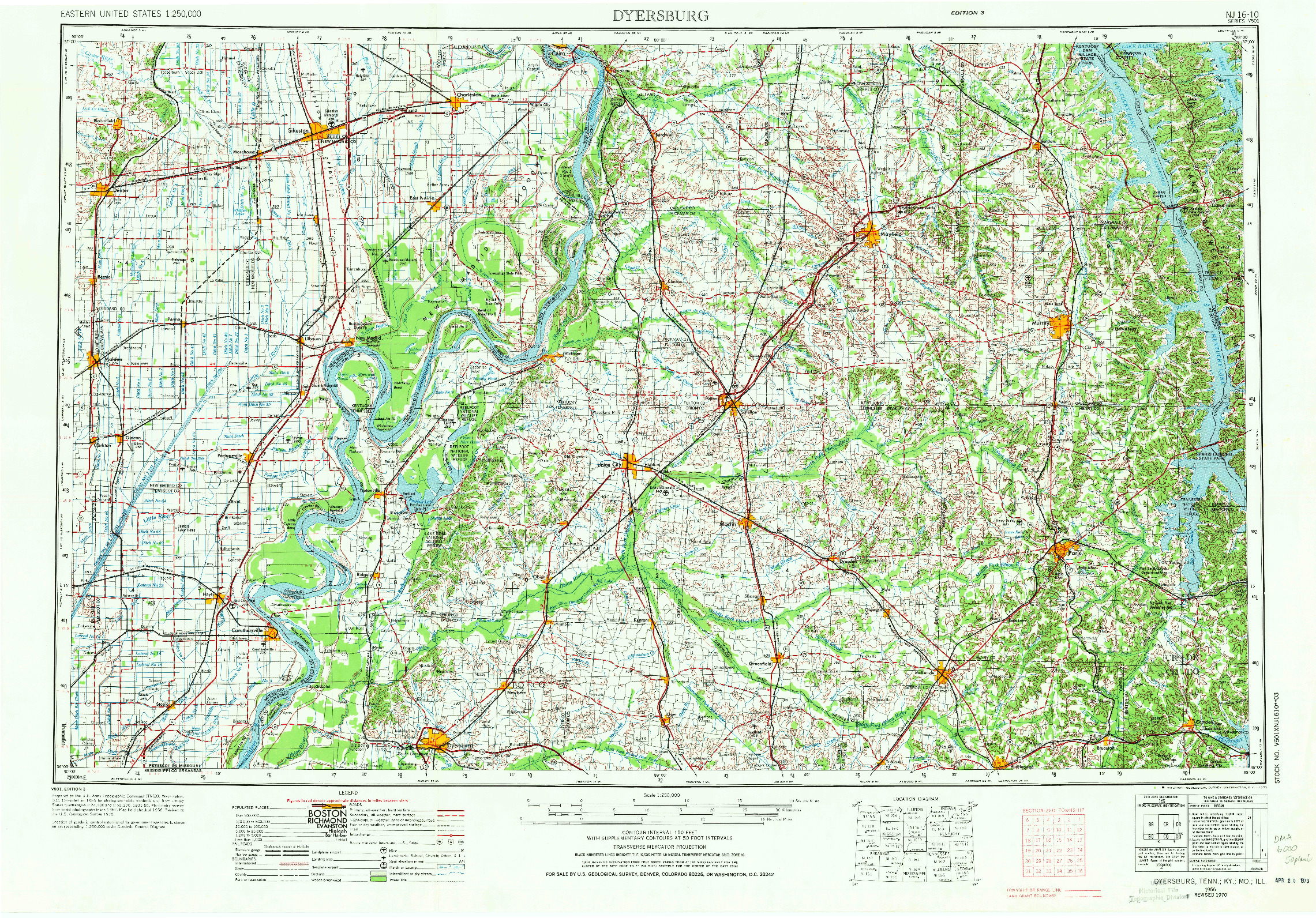 USGS 1:250000-SCALE QUADRANGLE FOR DYERSBURG, TN 1956