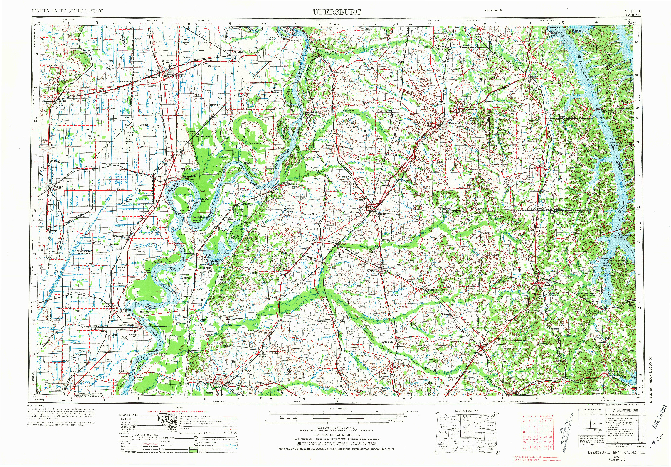 USGS 1:250000-SCALE QUADRANGLE FOR DYERSBURG, TN 1956