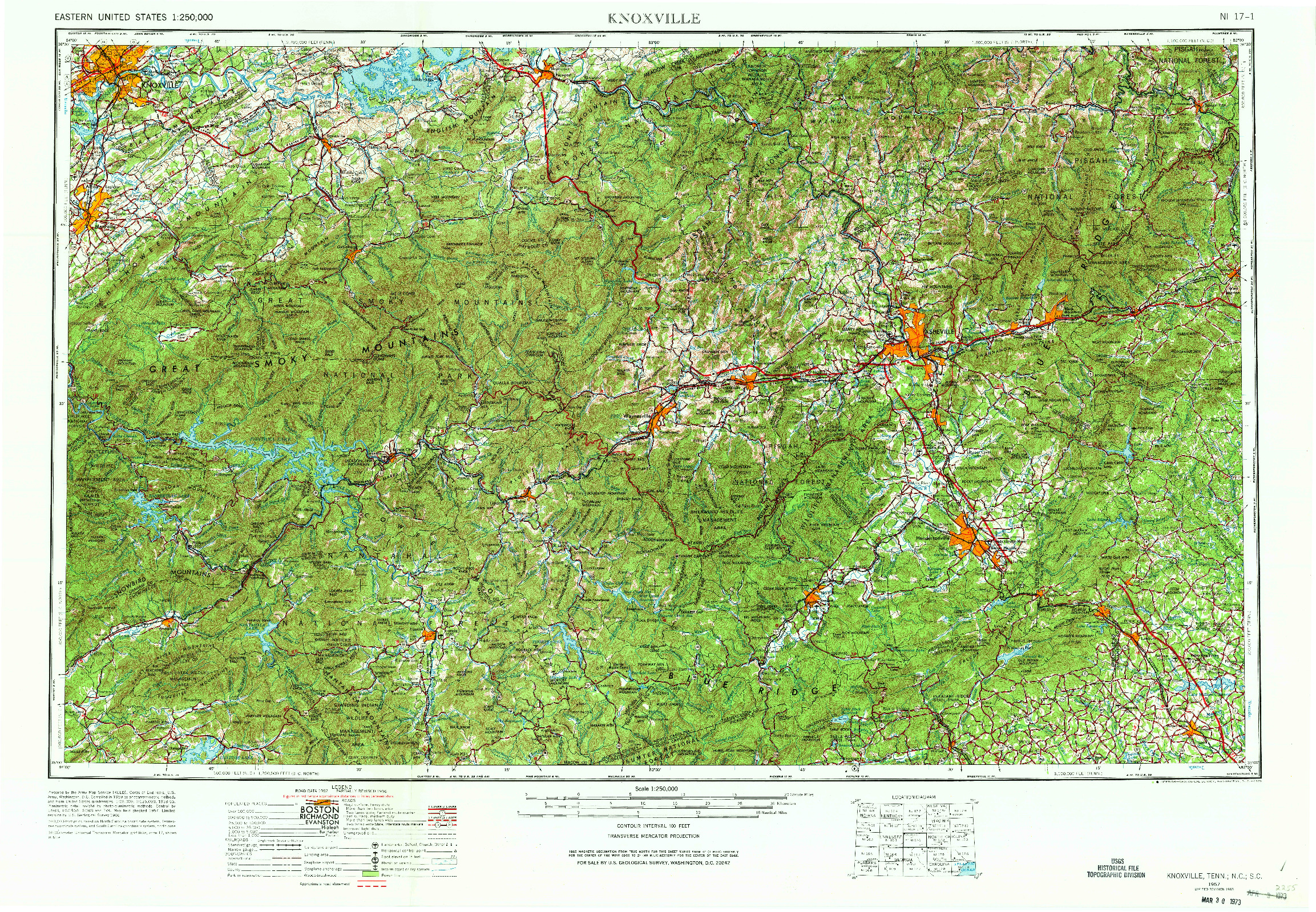 USGS 1:250000-SCALE QUADRANGLE FOR KNOXVILLE, TN 1957