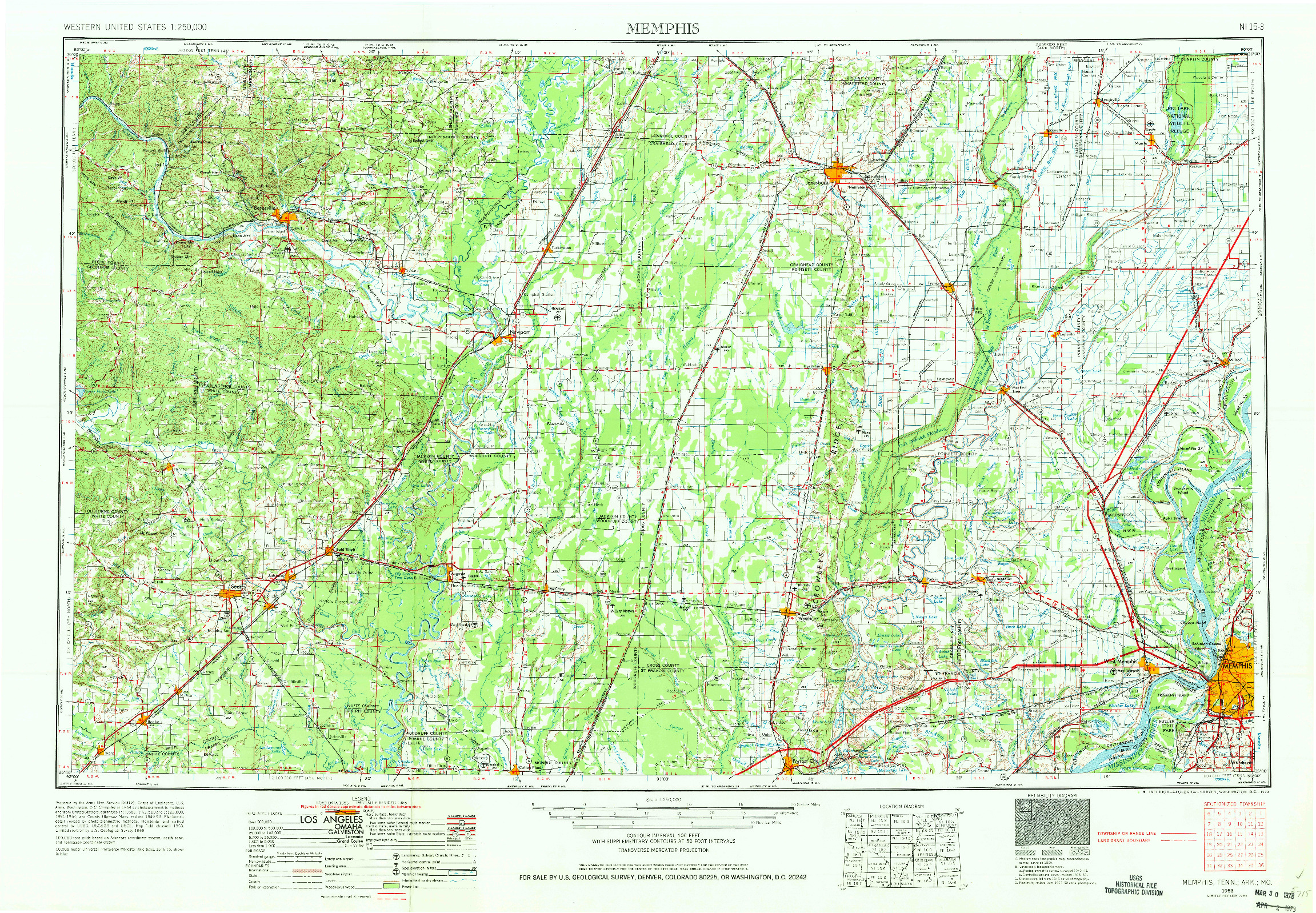 USGS 1:250000-SCALE QUADRANGLE FOR MEMPHIS, TN 1953