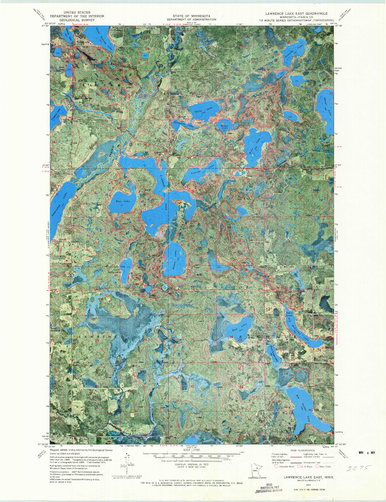 USGS 1:24000-SCALE QUADRANGLE FOR LAWRENCE LAKE EAST, MN 1971