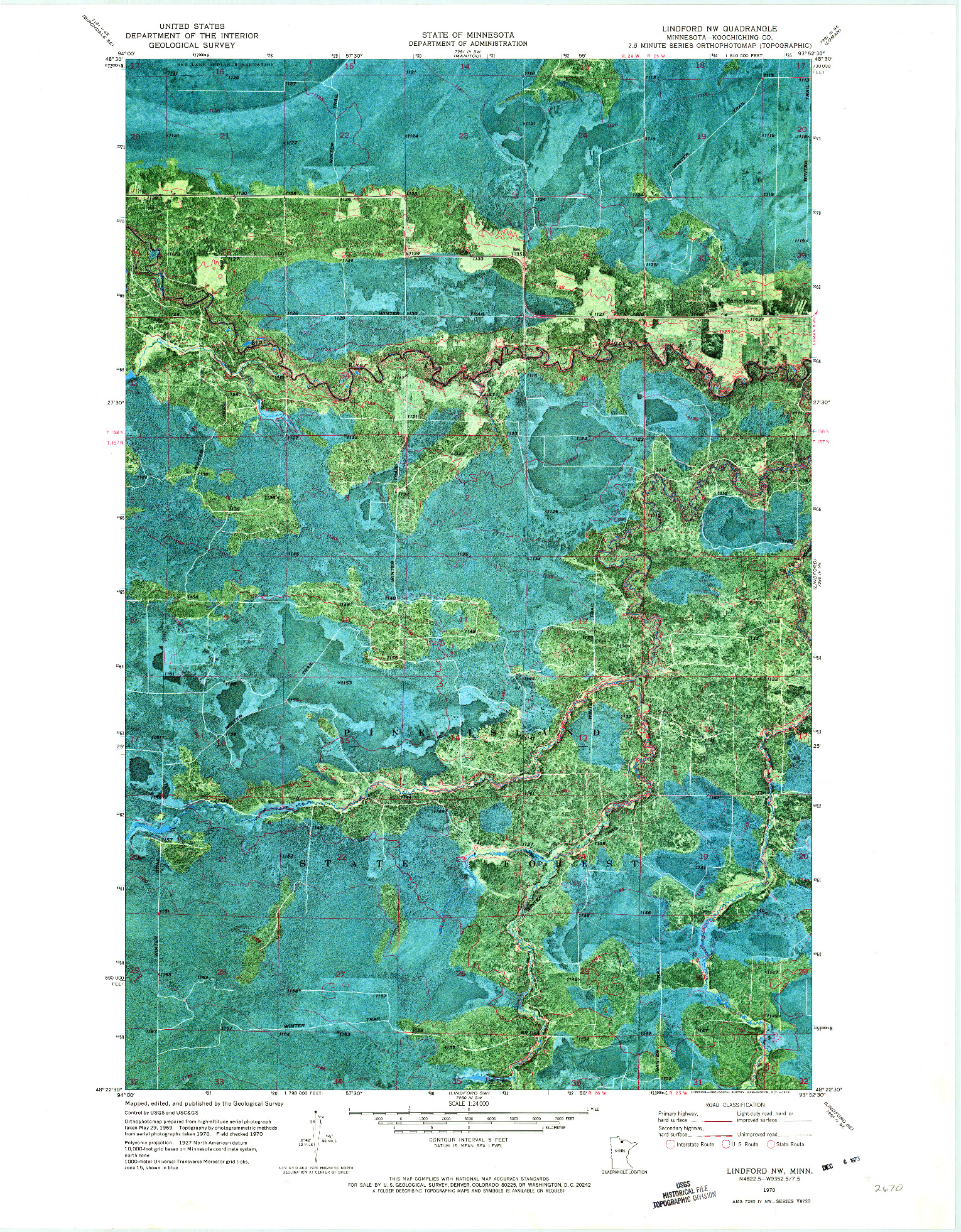USGS 1:24000-SCALE QUADRANGLE FOR LINDFORD NW, MN 1970