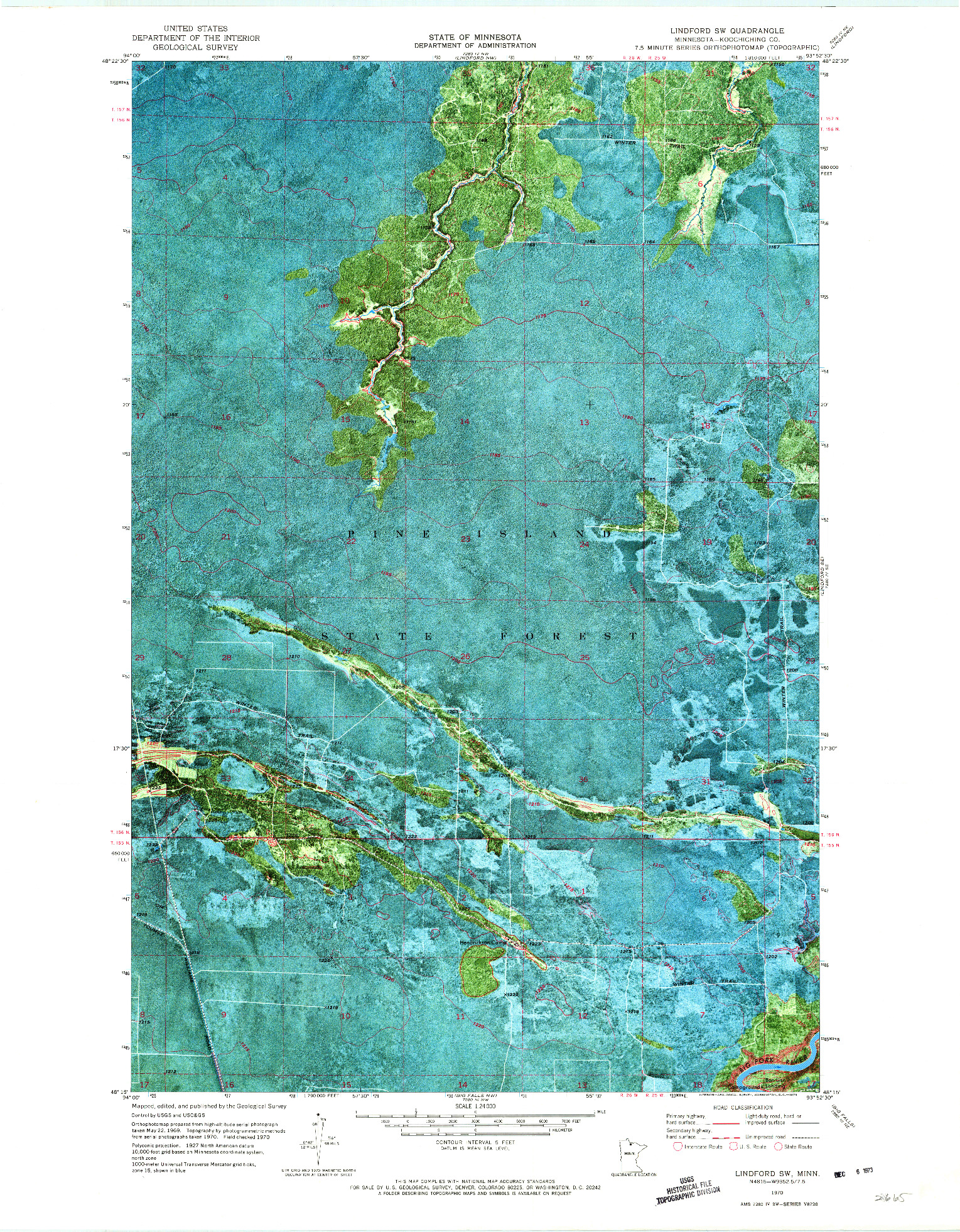 USGS 1:24000-SCALE QUADRANGLE FOR LINDFORD SW, MN 1970