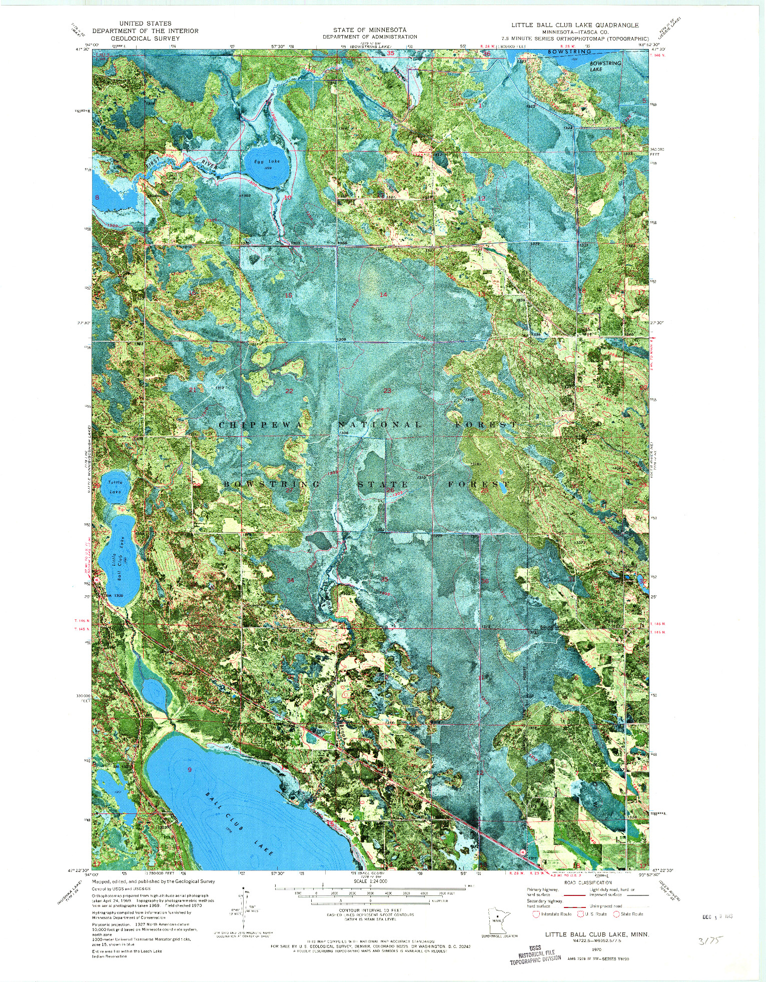 USGS 1:24000-SCALE QUADRANGLE FOR LITTLE BALL CLUB LAKE, MN 1970