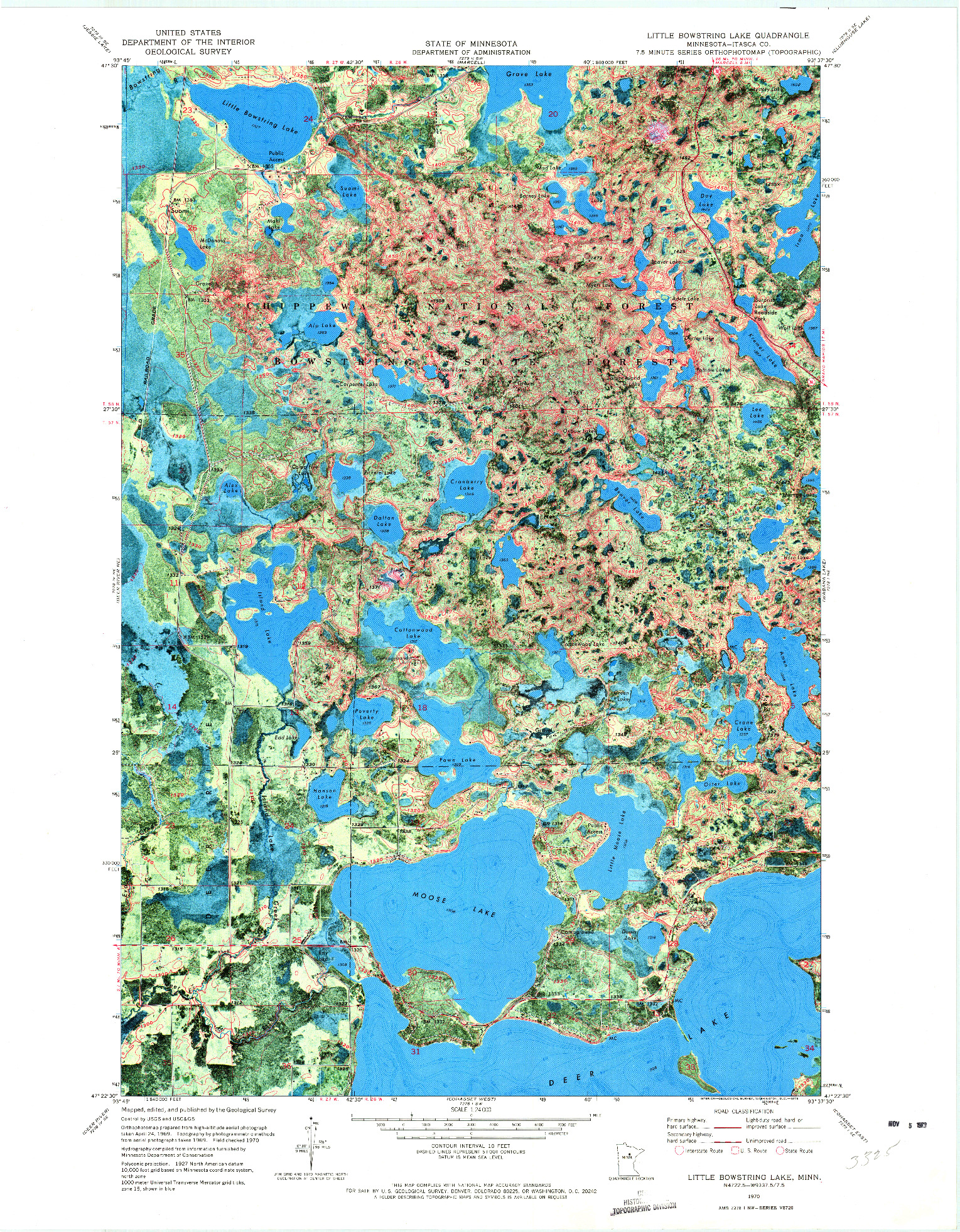 USGS 1:24000-SCALE QUADRANGLE FOR LITTLE BOWSTRING LAKE, MN 1970