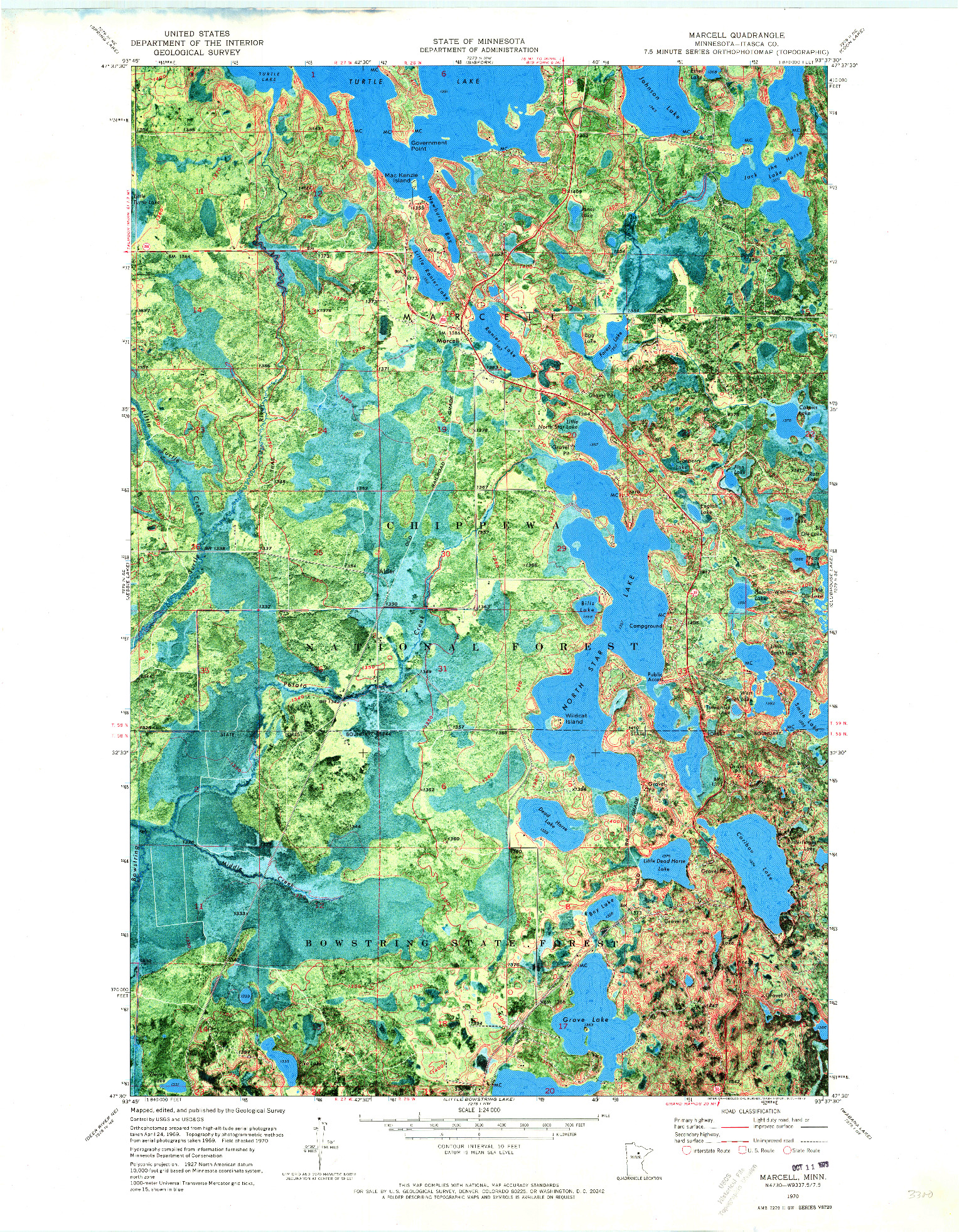 USGS 1:24000-SCALE QUADRANGLE FOR MARCELL, MN 1970