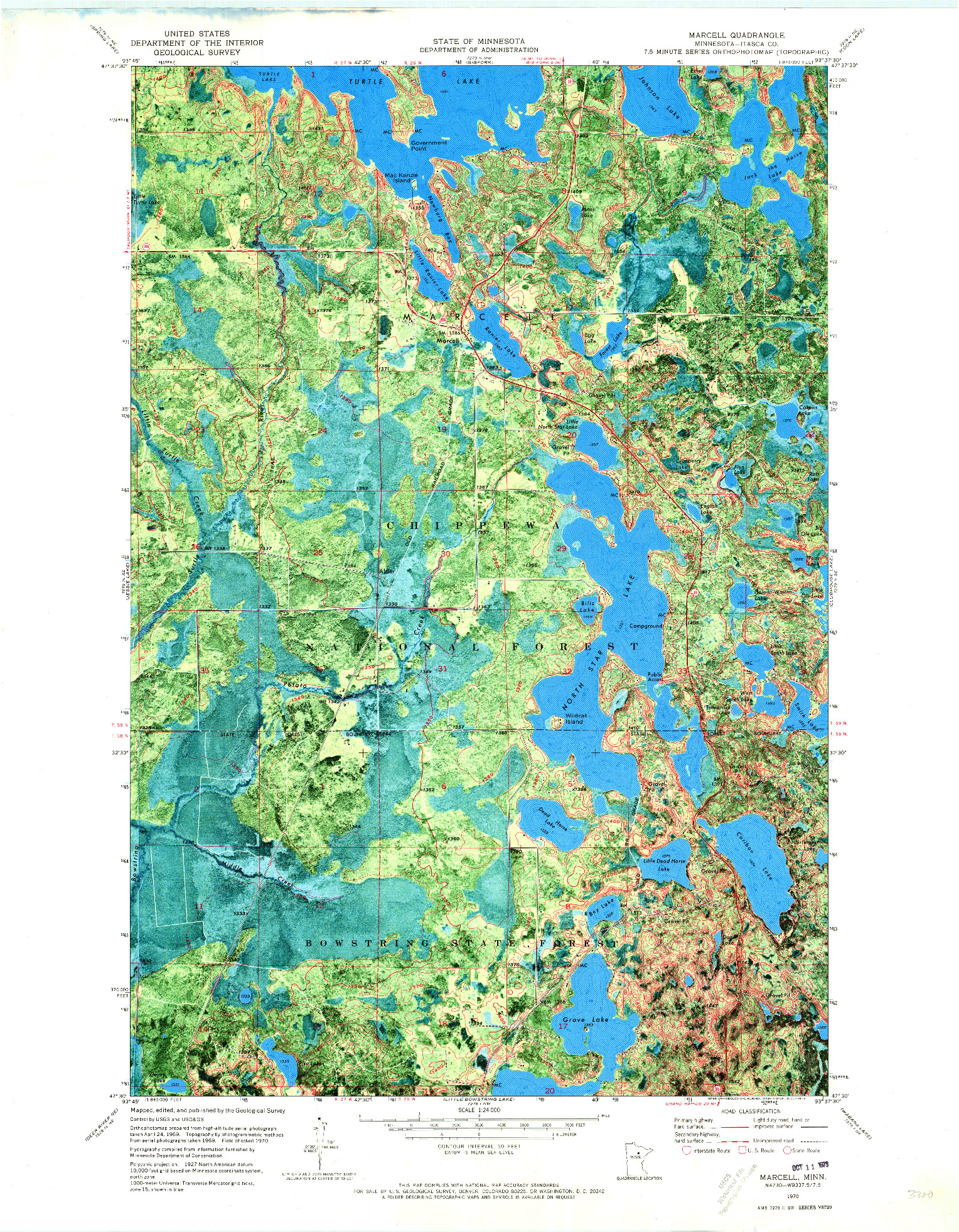 USGS 1:24000-SCALE QUADRANGLE FOR MARCELL, MN 1970