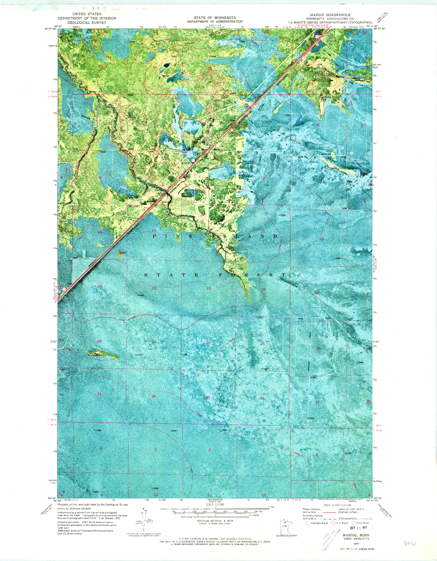 USGS 1:24000-SCALE QUADRANGLE FOR MARGIE, MN 1970