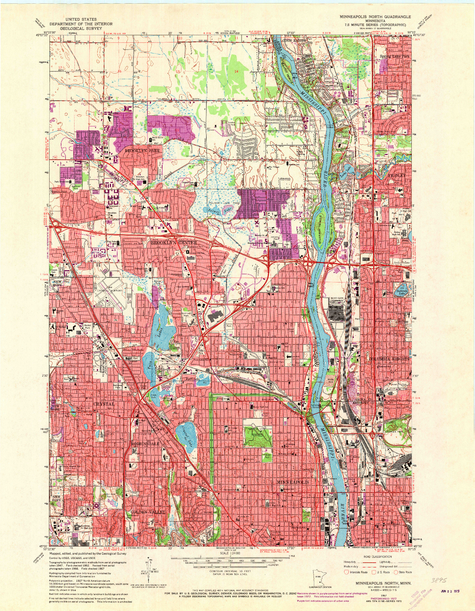 USGS 1:24000-SCALE QUADRANGLE FOR MINNEAPOLIS NORTH, MN 1967