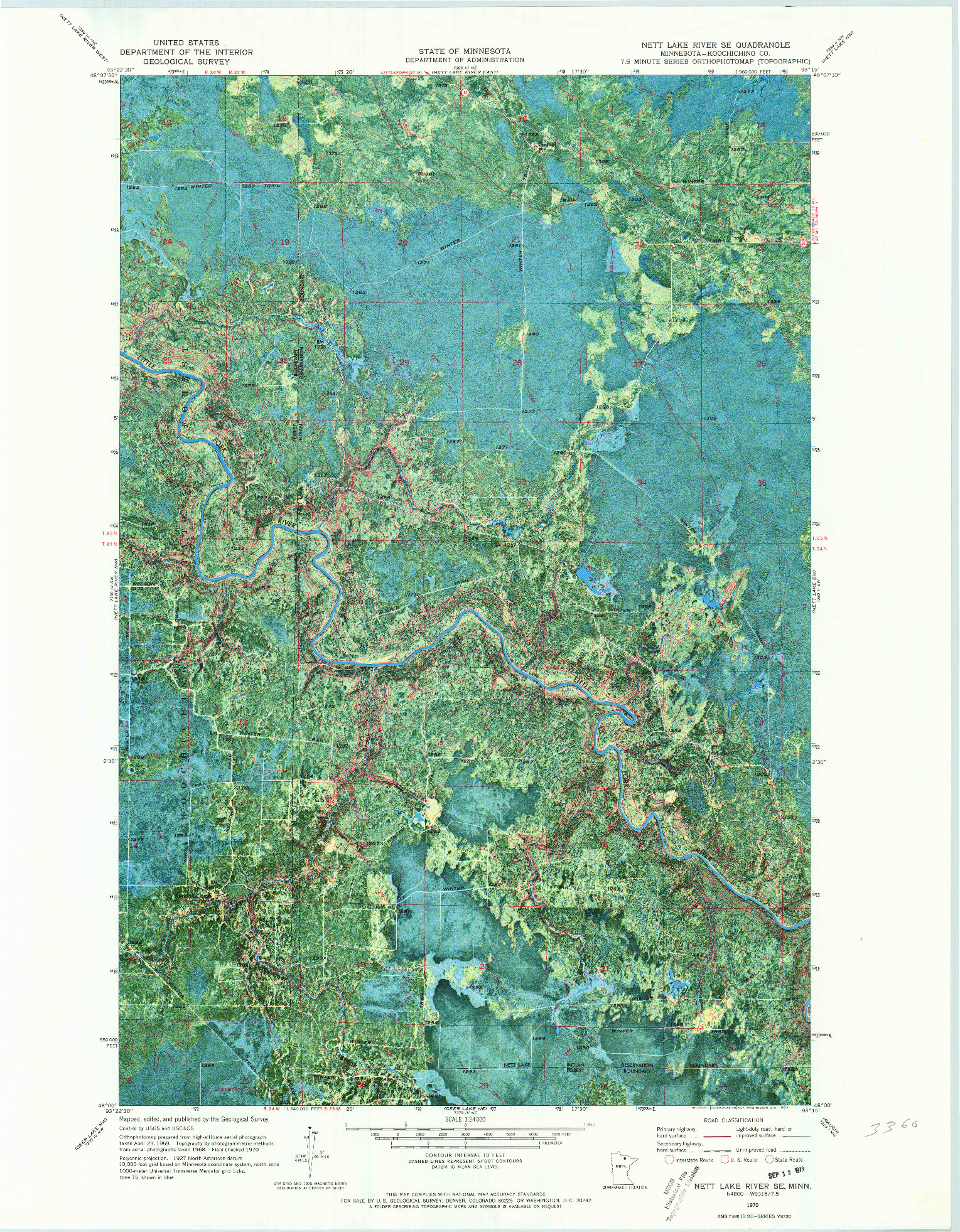 USGS 1:24000-SCALE QUADRANGLE FOR NETT LAKE RIVER SE, MN 1970