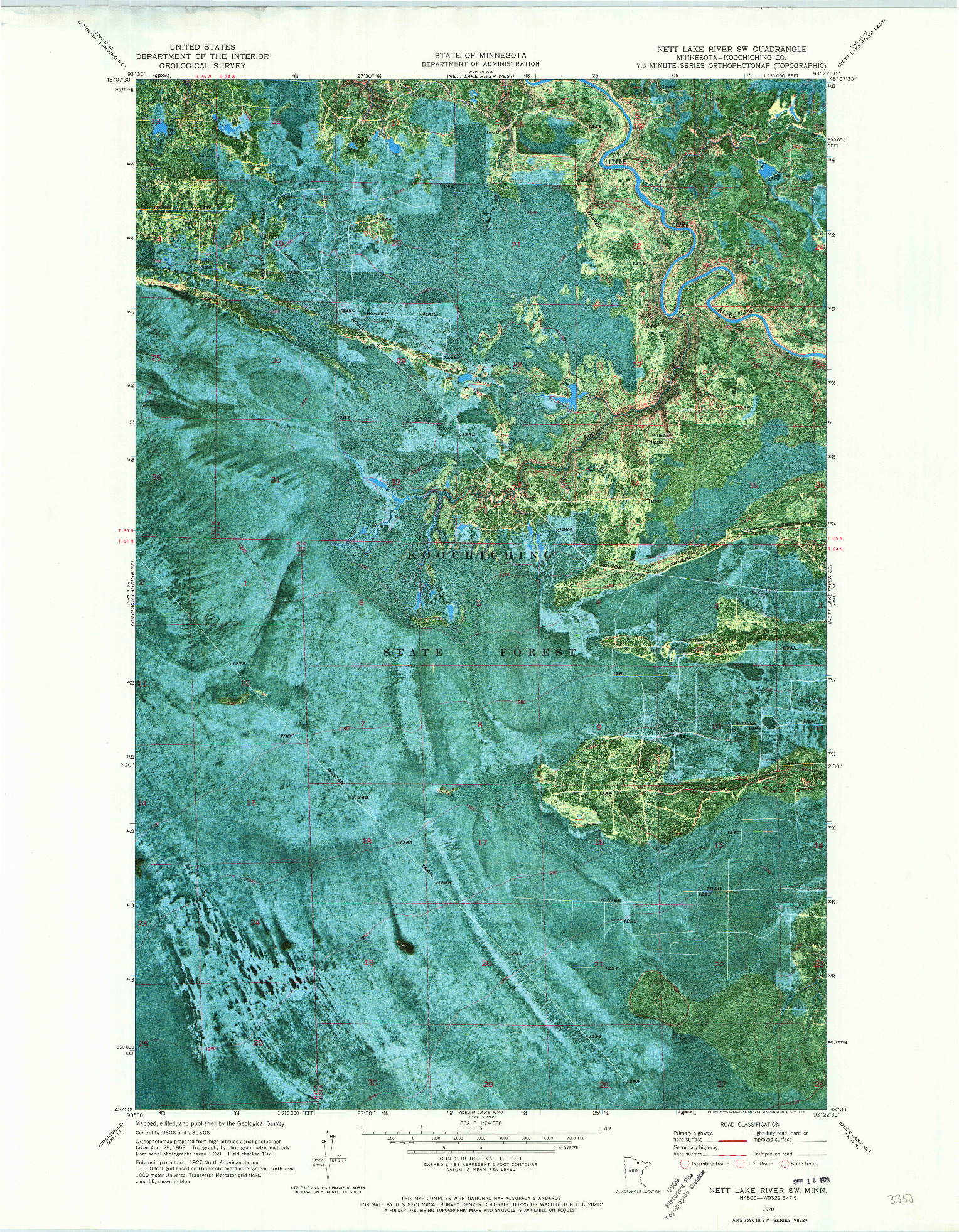 USGS 1:24000-SCALE QUADRANGLE FOR NETT LAKE RIVER SW, MN 1970