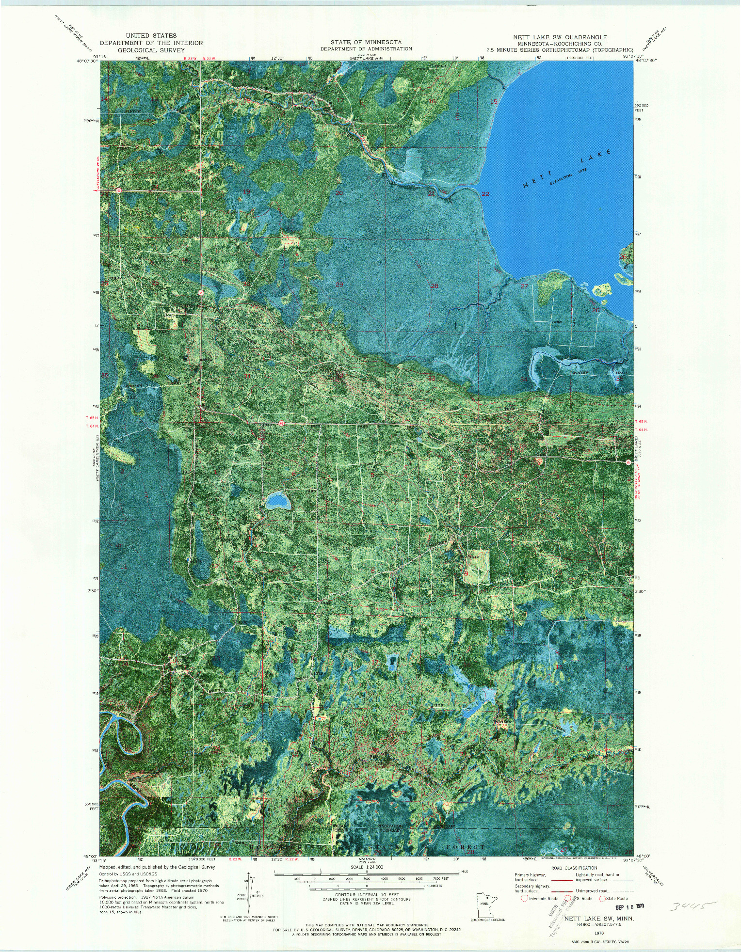 USGS 1:24000-SCALE QUADRANGLE FOR NETT LAKE SW, MN 1970