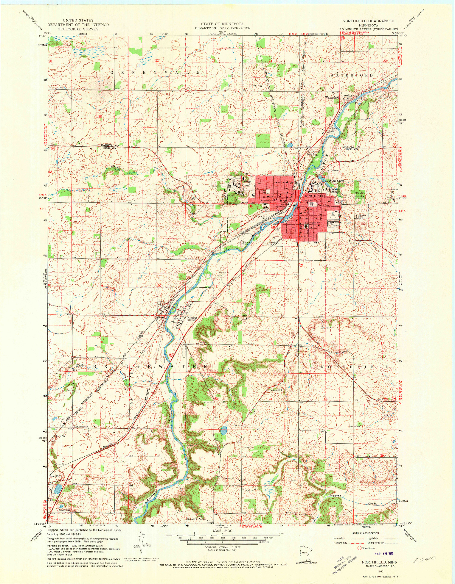 USGS 1:24000-SCALE QUADRANGLE FOR NORTHFIELD, MN 1960