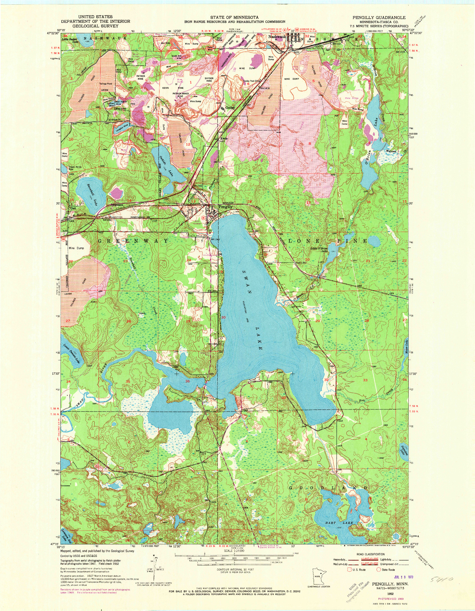 USGS 1:24000-SCALE QUADRANGLE FOR PENGILLY, MN 1952