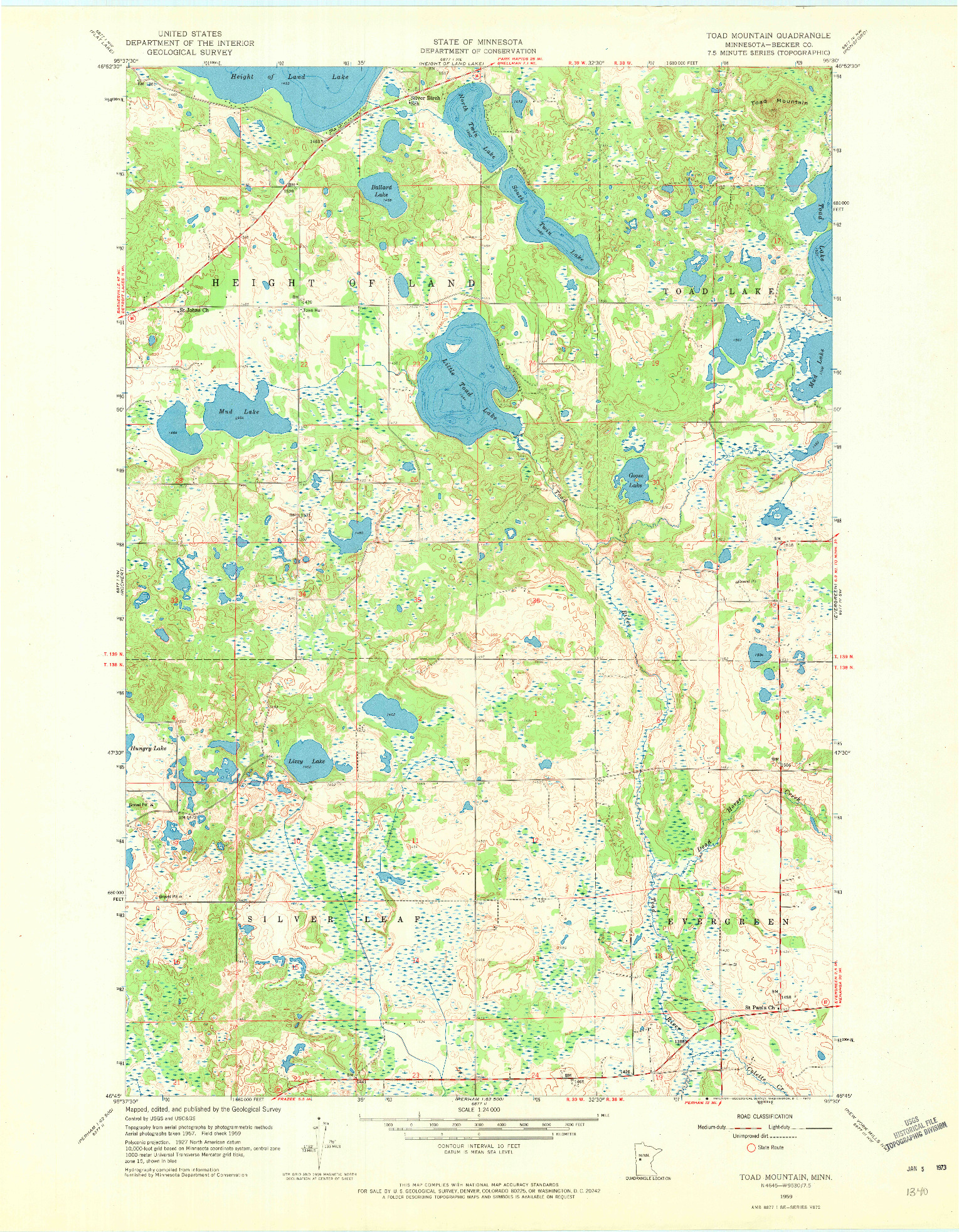 USGS 1:24000-SCALE QUADRANGLE FOR TOAD MOUNTAIN, MN 1959