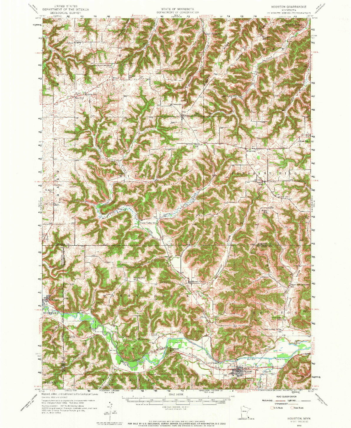 USGS 1:62500-SCALE QUADRANGLE FOR HOUSTON, MN 1958