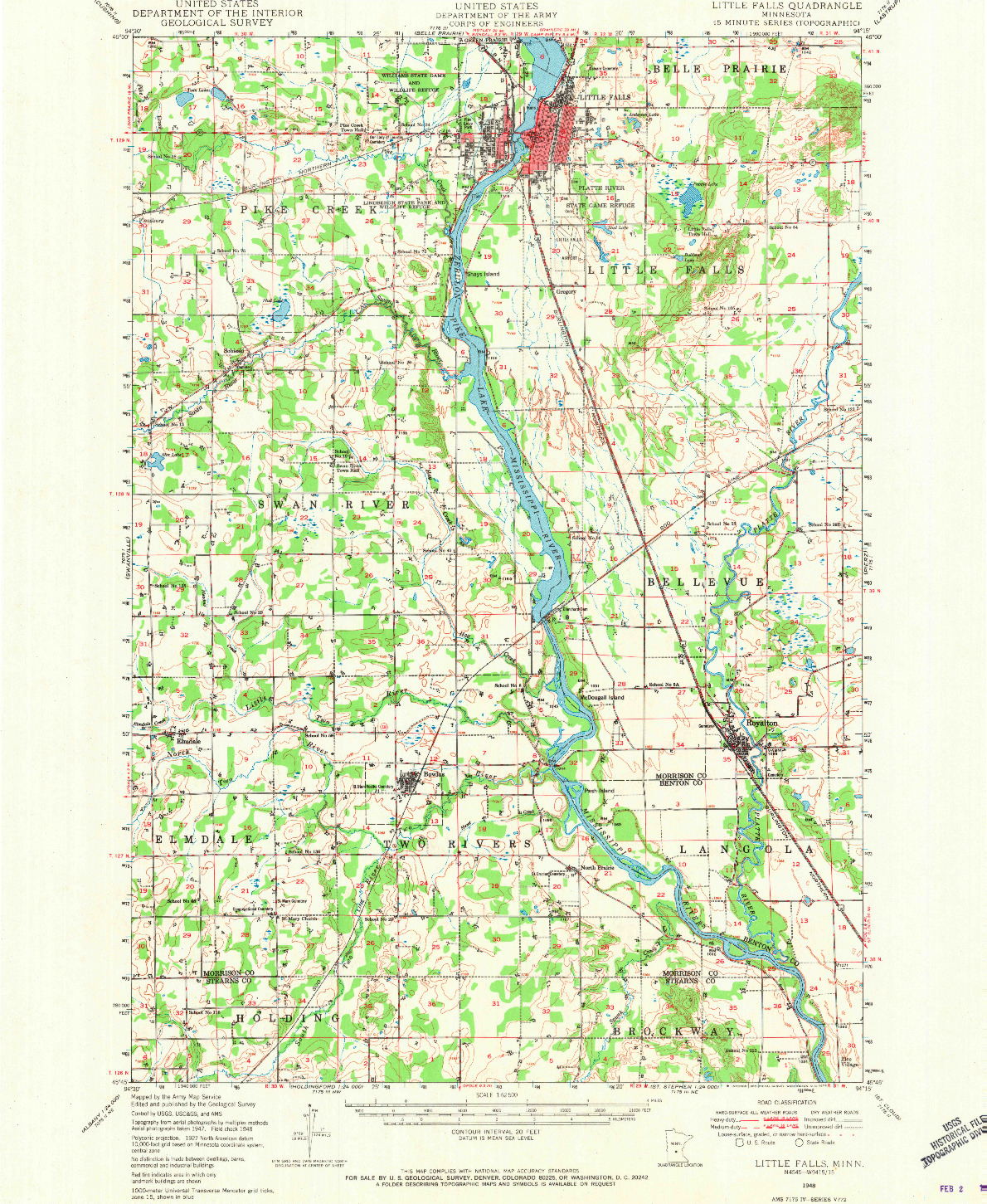 USGS 1:62500-SCALE QUADRANGLE FOR LITTLE FALLS, MN 1948