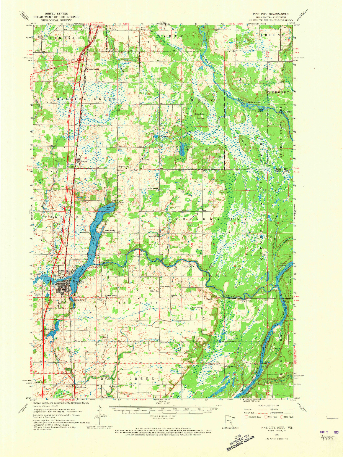 USGS 1:62500-SCALE QUADRANGLE FOR PINE CITY, MN 1961