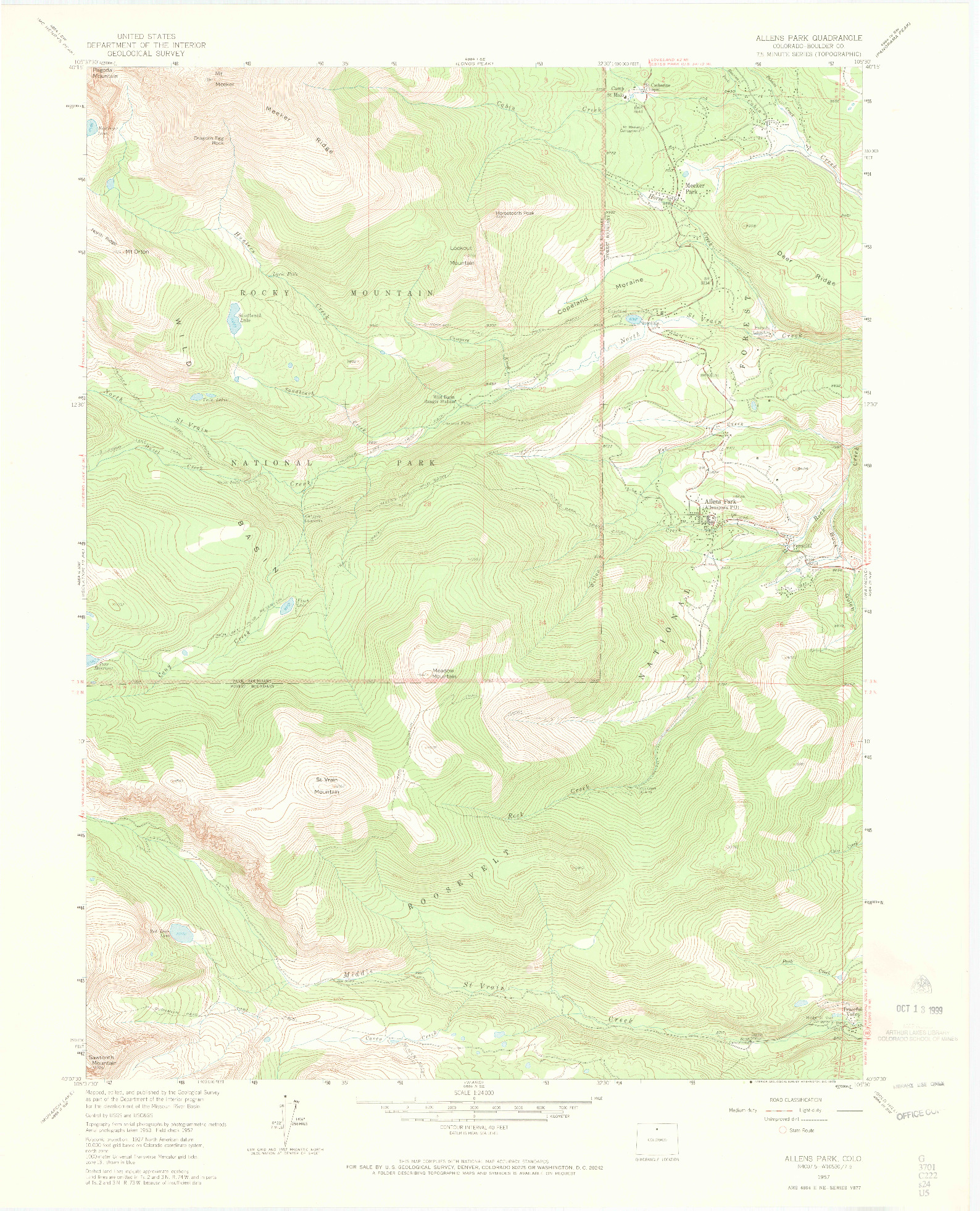 USGS 1:24000-SCALE QUADRANGLE FOR ALLENS PARK, CO 1957