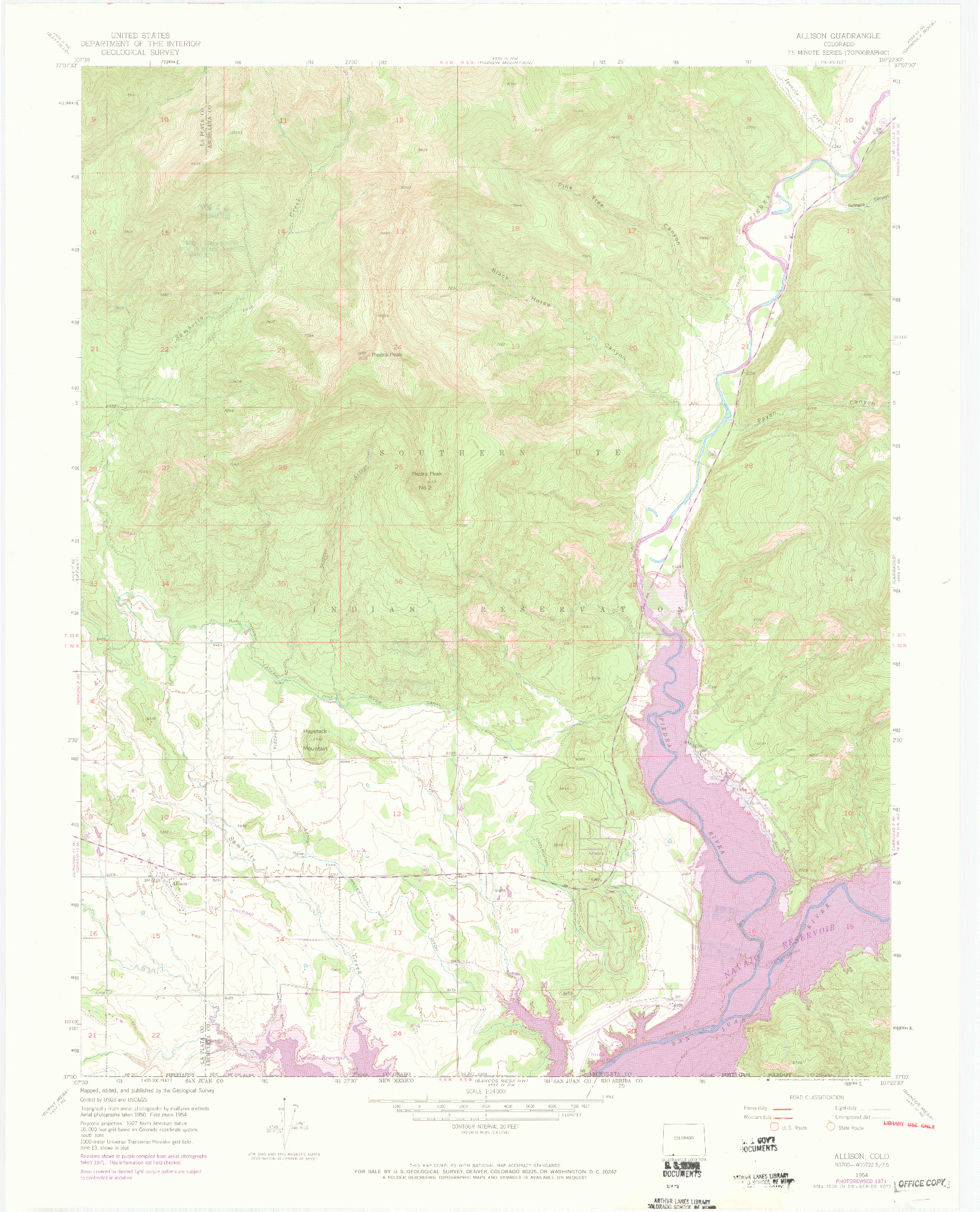 USGS 1:24000-SCALE QUADRANGLE FOR ALLISON, CO 1954