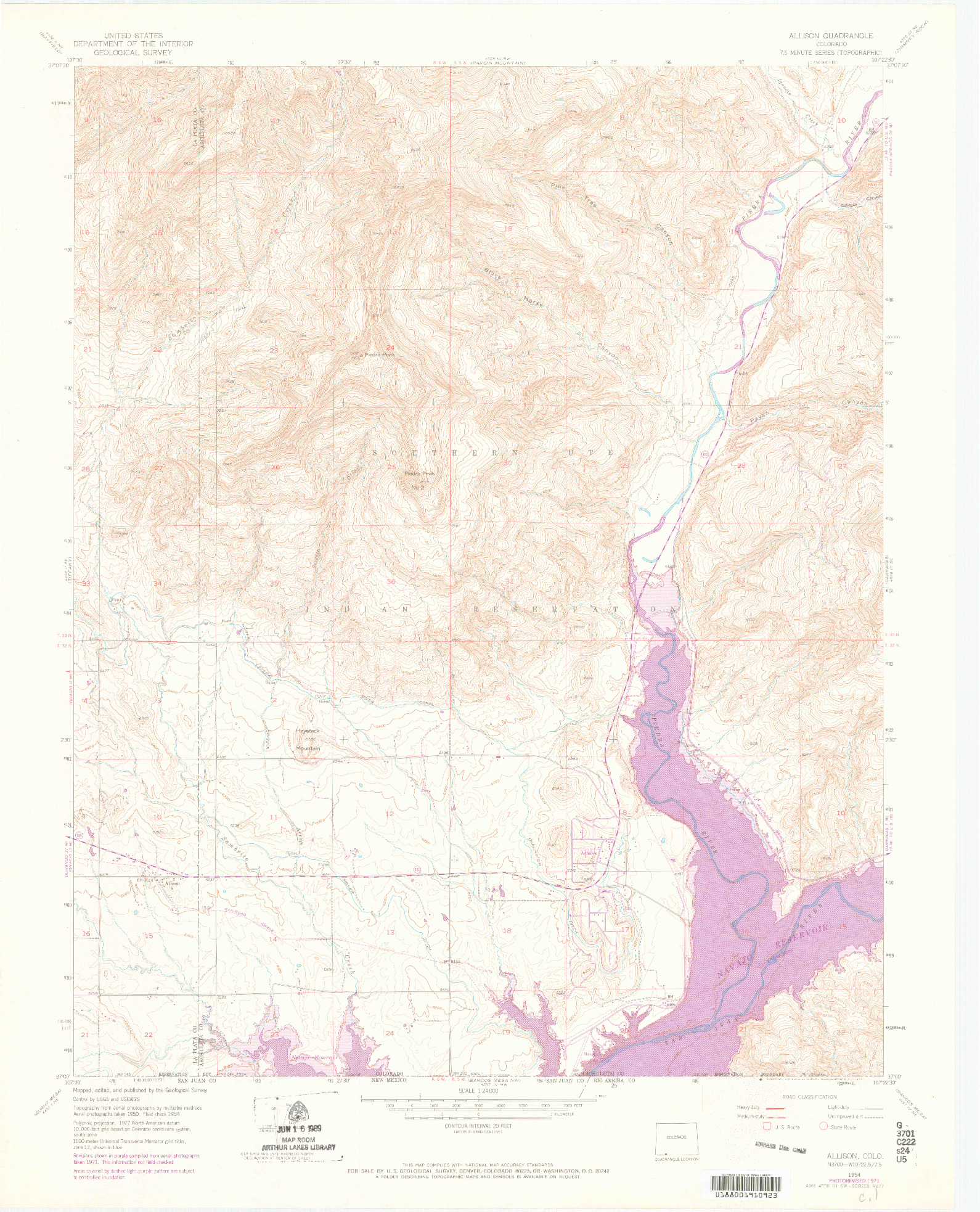 USGS 1:24000-SCALE QUADRANGLE FOR ALLISON, CO 1954