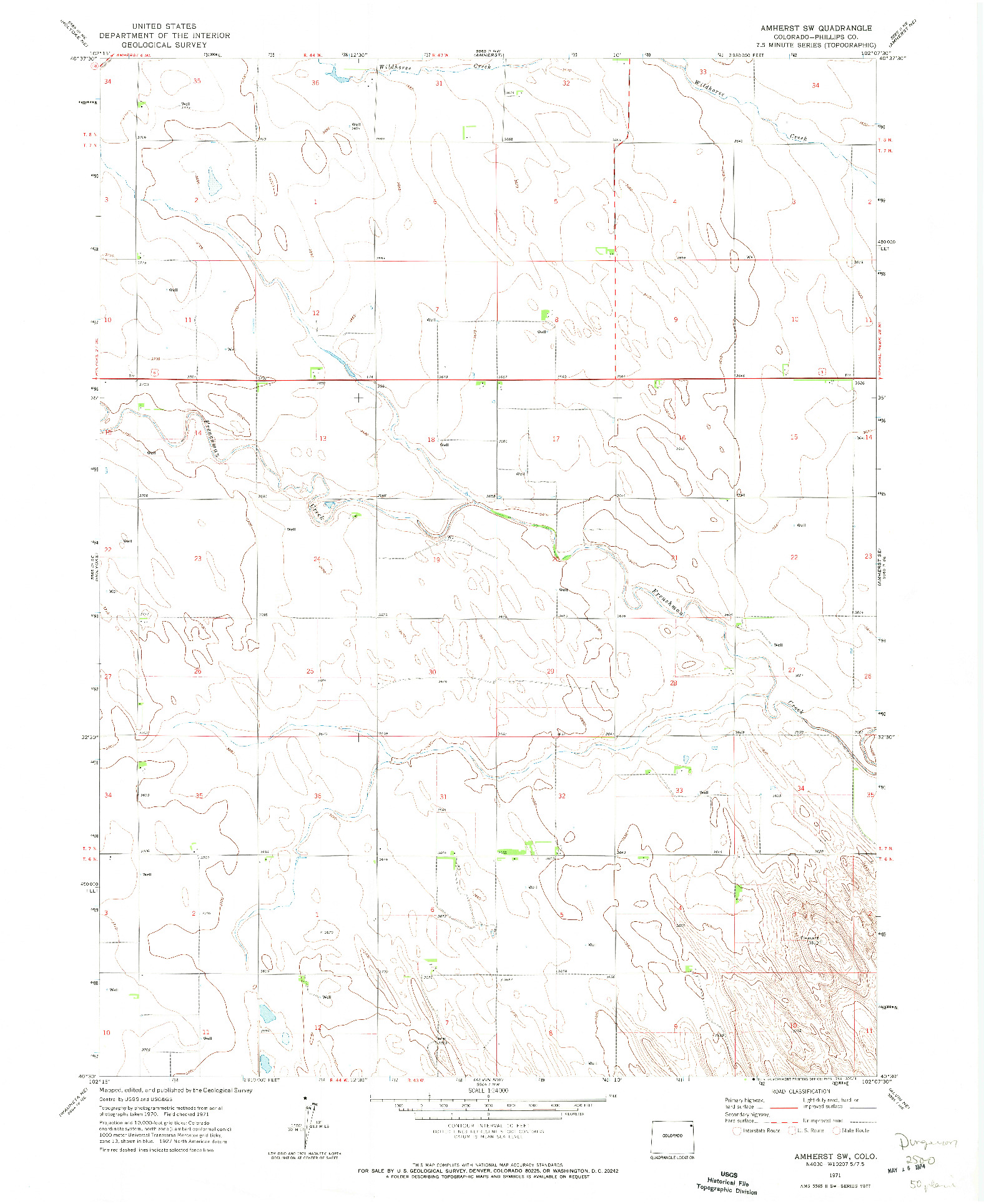 USGS 1:24000-SCALE QUADRANGLE FOR AMHERST SW, CO 1971
