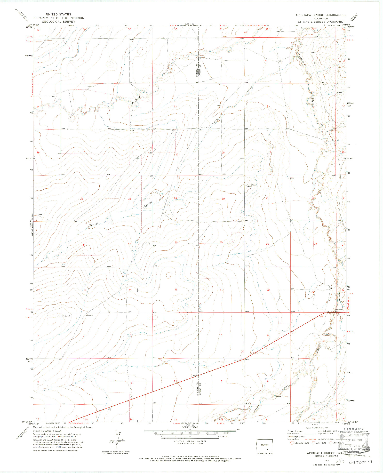 USGS 1:24000-SCALE QUADRANGLE FOR APISHAPA BRIDGE, CO 1970