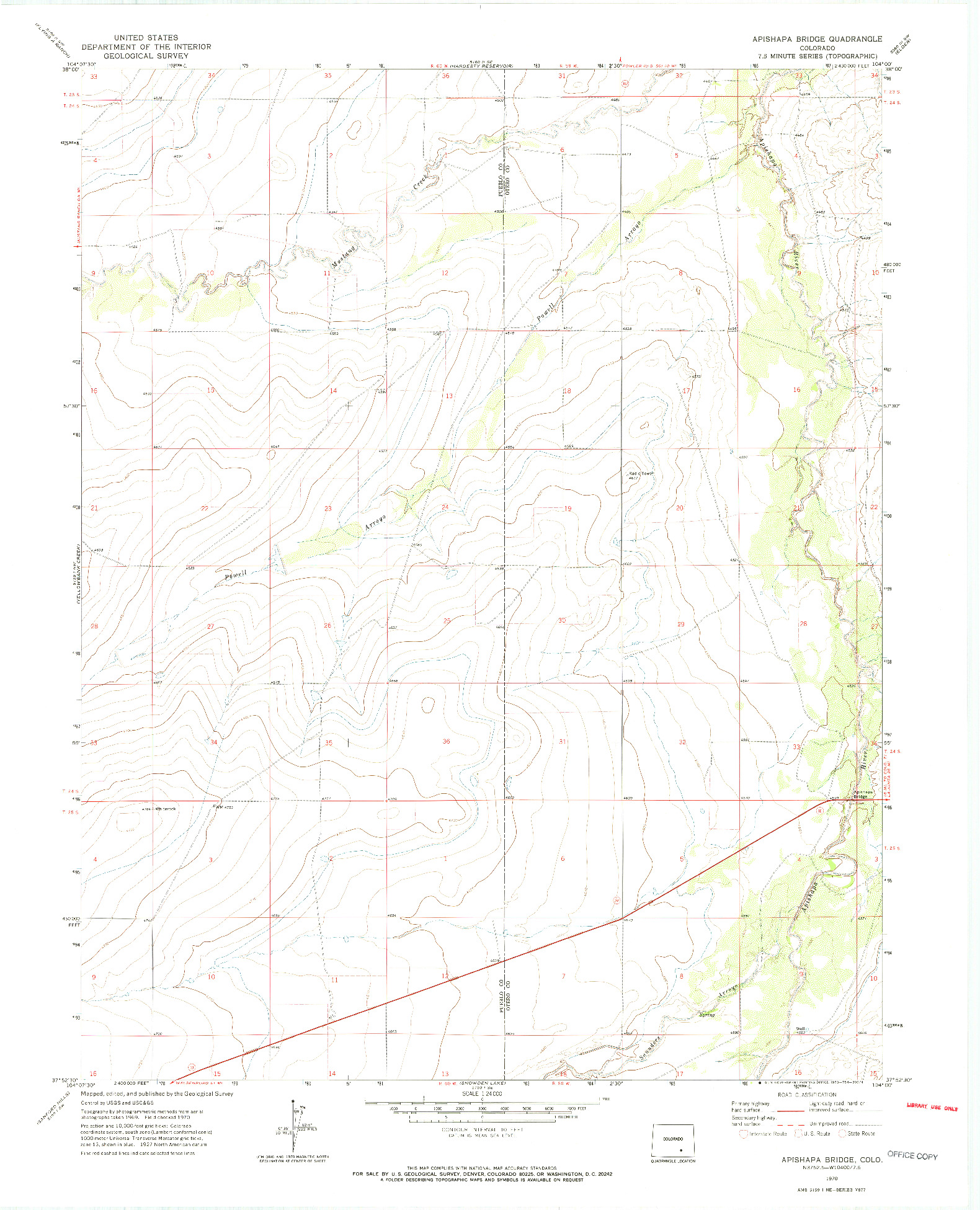 USGS 1:24000-SCALE QUADRANGLE FOR APISHAPA BRIDGE, CO 1970