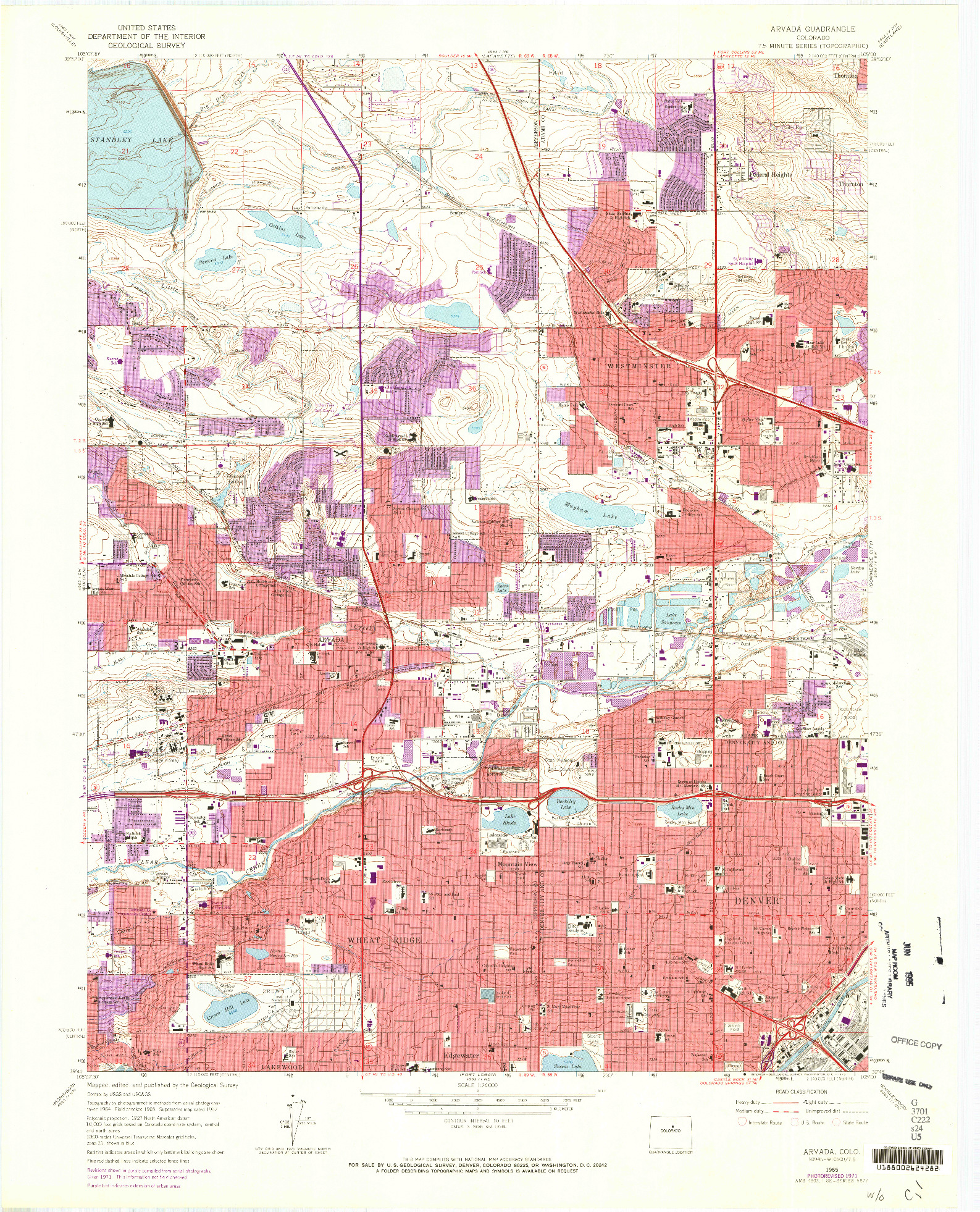 USGS 1:24000-SCALE QUADRANGLE FOR ARVADA, CO 1965