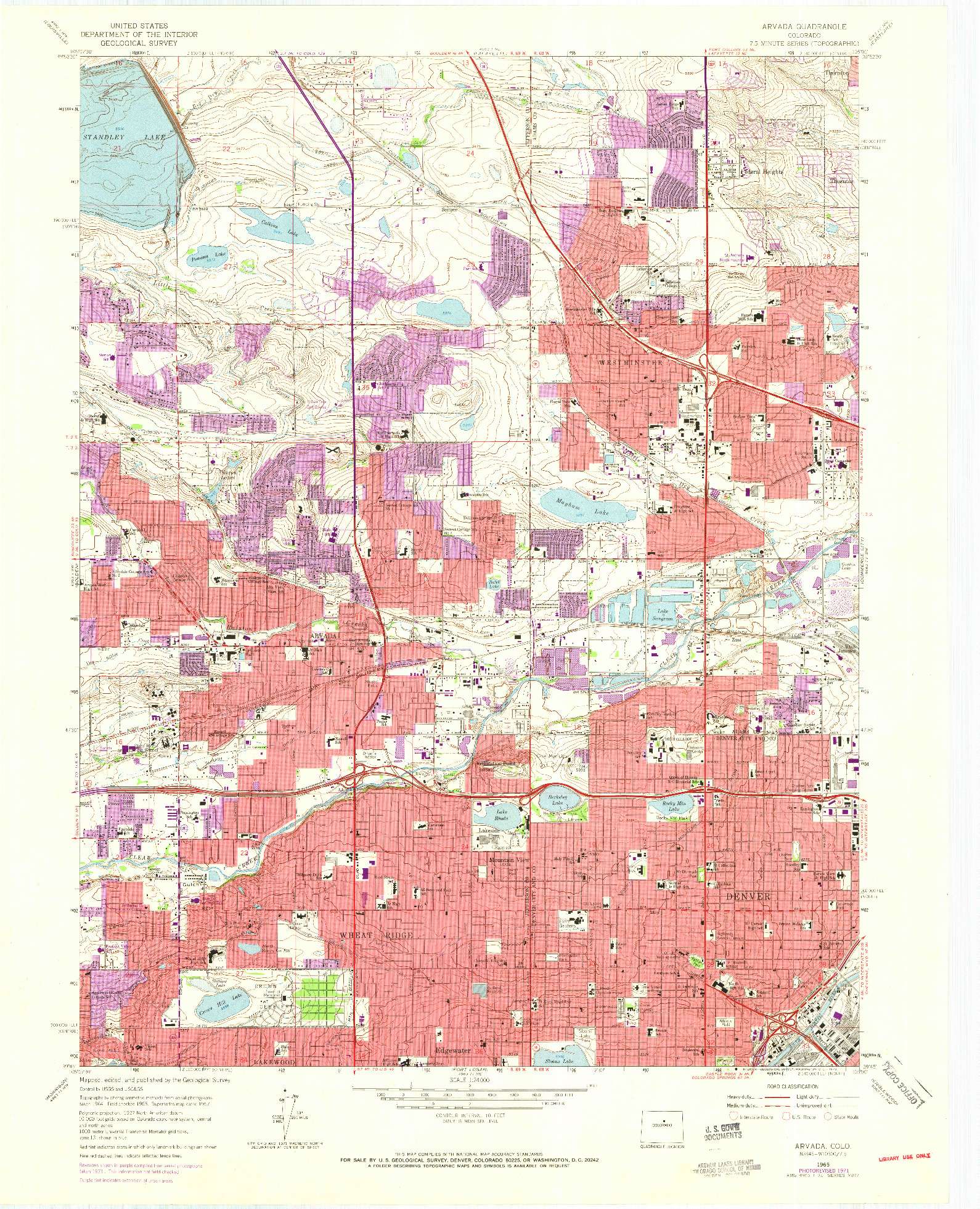 USGS 1:24000-SCALE QUADRANGLE FOR ARVADA, CO 1965