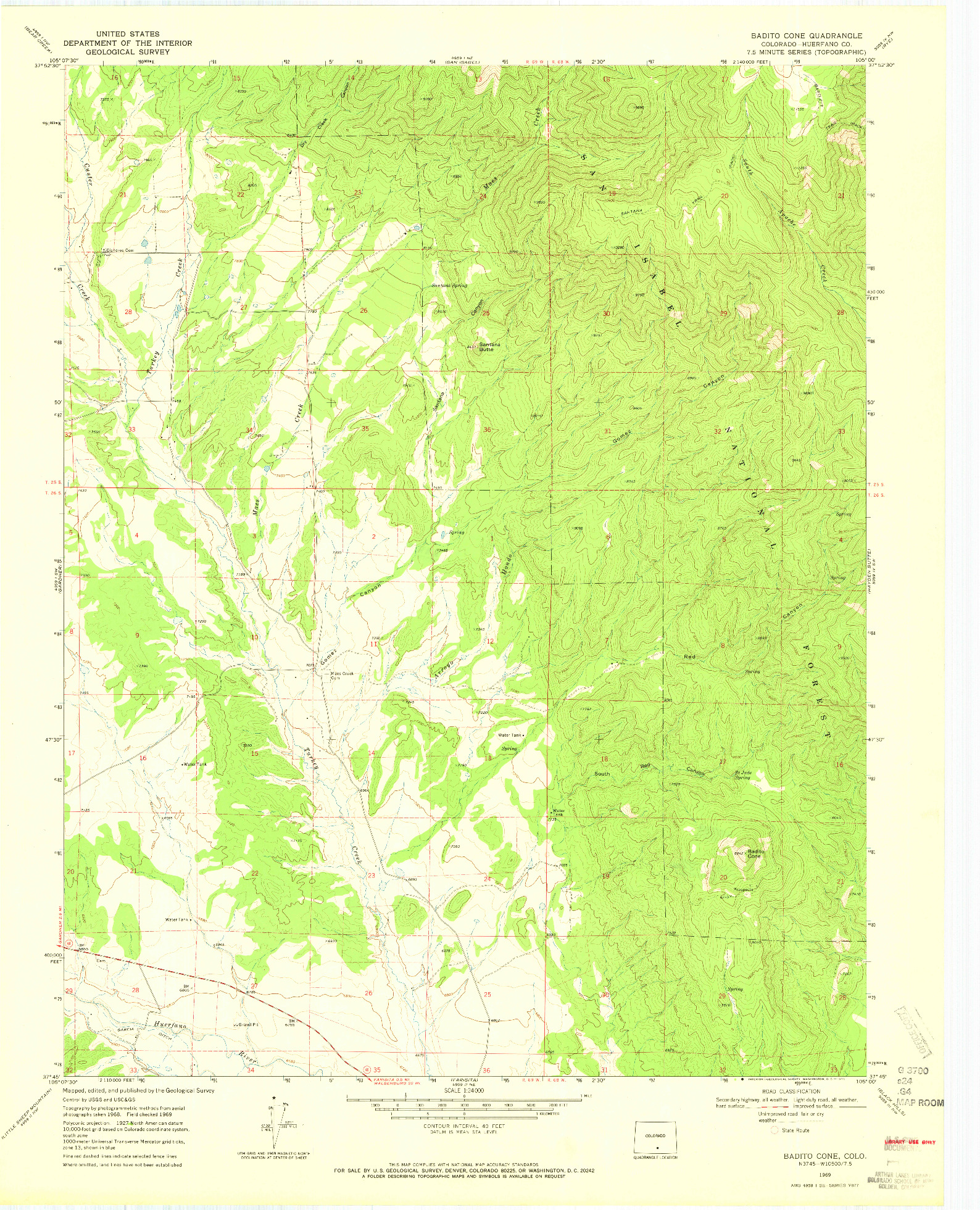 USGS 1:24000-SCALE QUADRANGLE FOR BADITO CONE, CO 1969