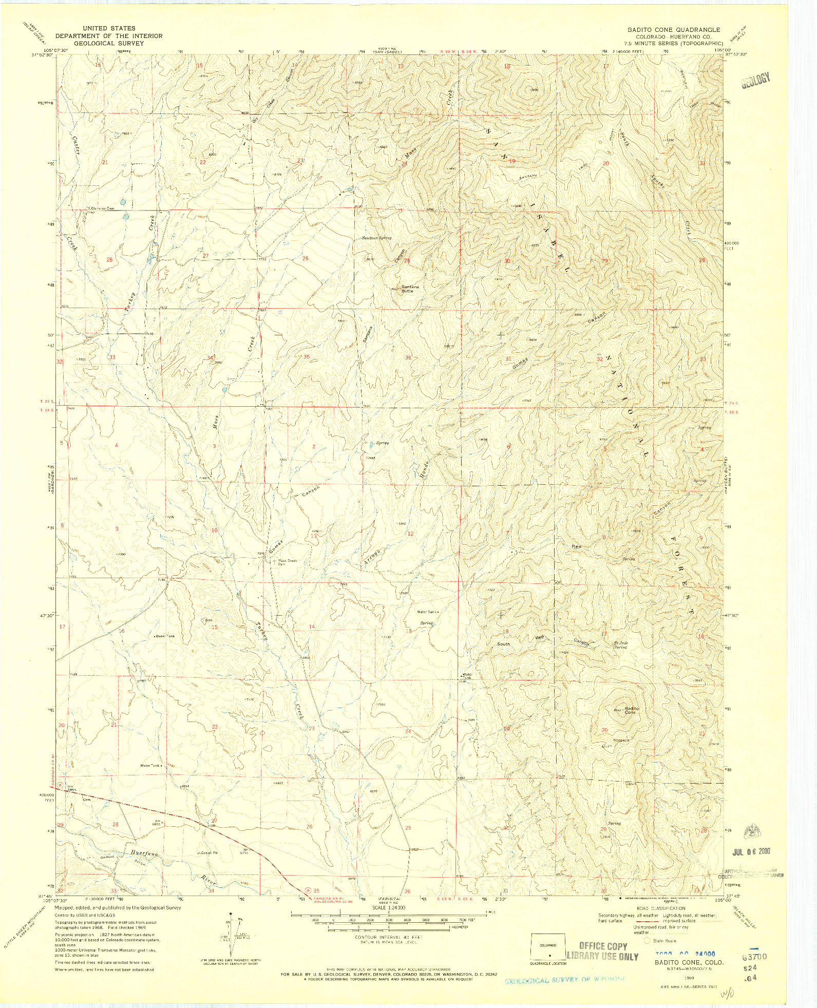 USGS 1:24000-SCALE QUADRANGLE FOR BADITO CONE, CO 1969