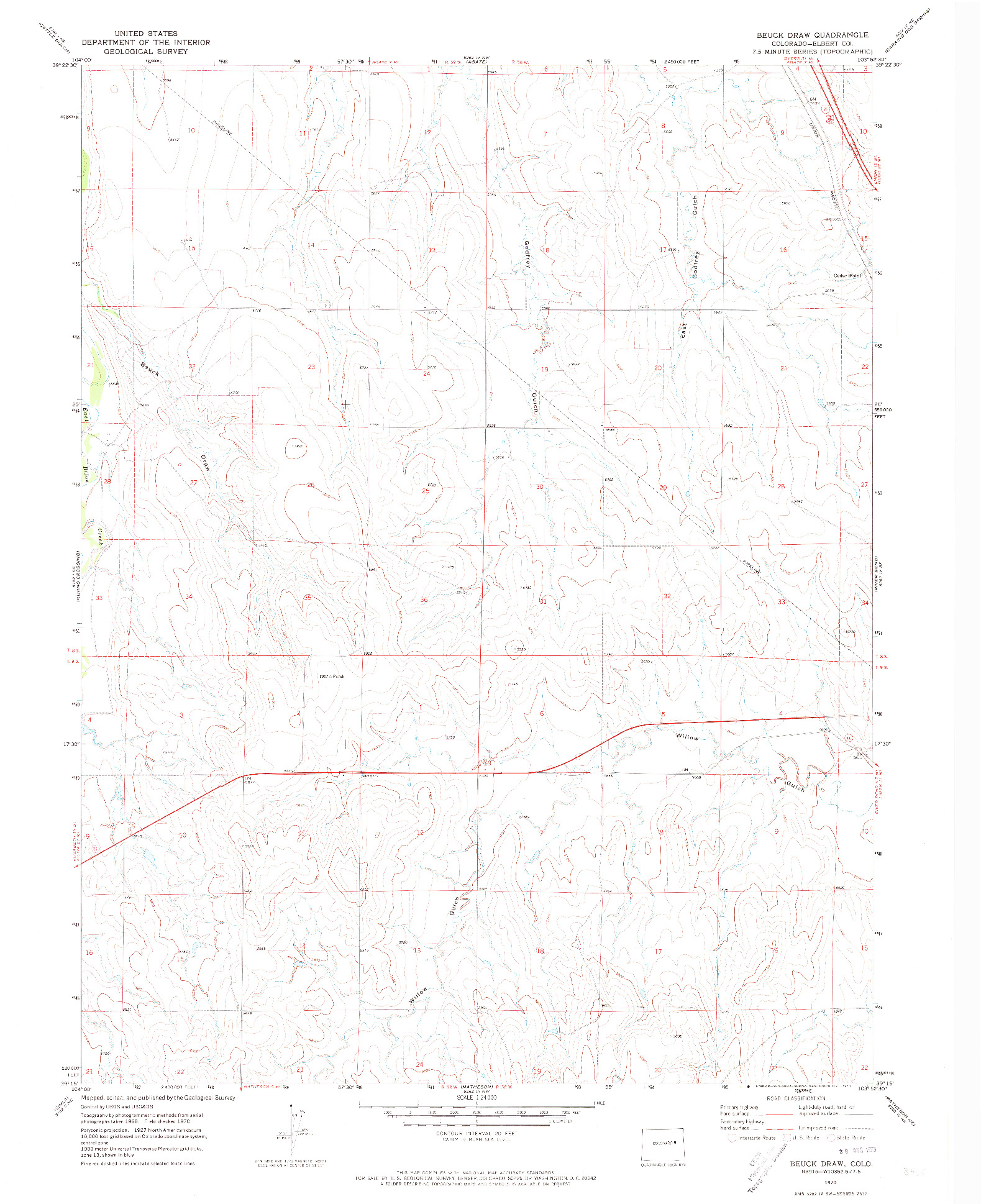 USGS 1:24000-SCALE QUADRANGLE FOR BEUCK DRAW, CO 1970