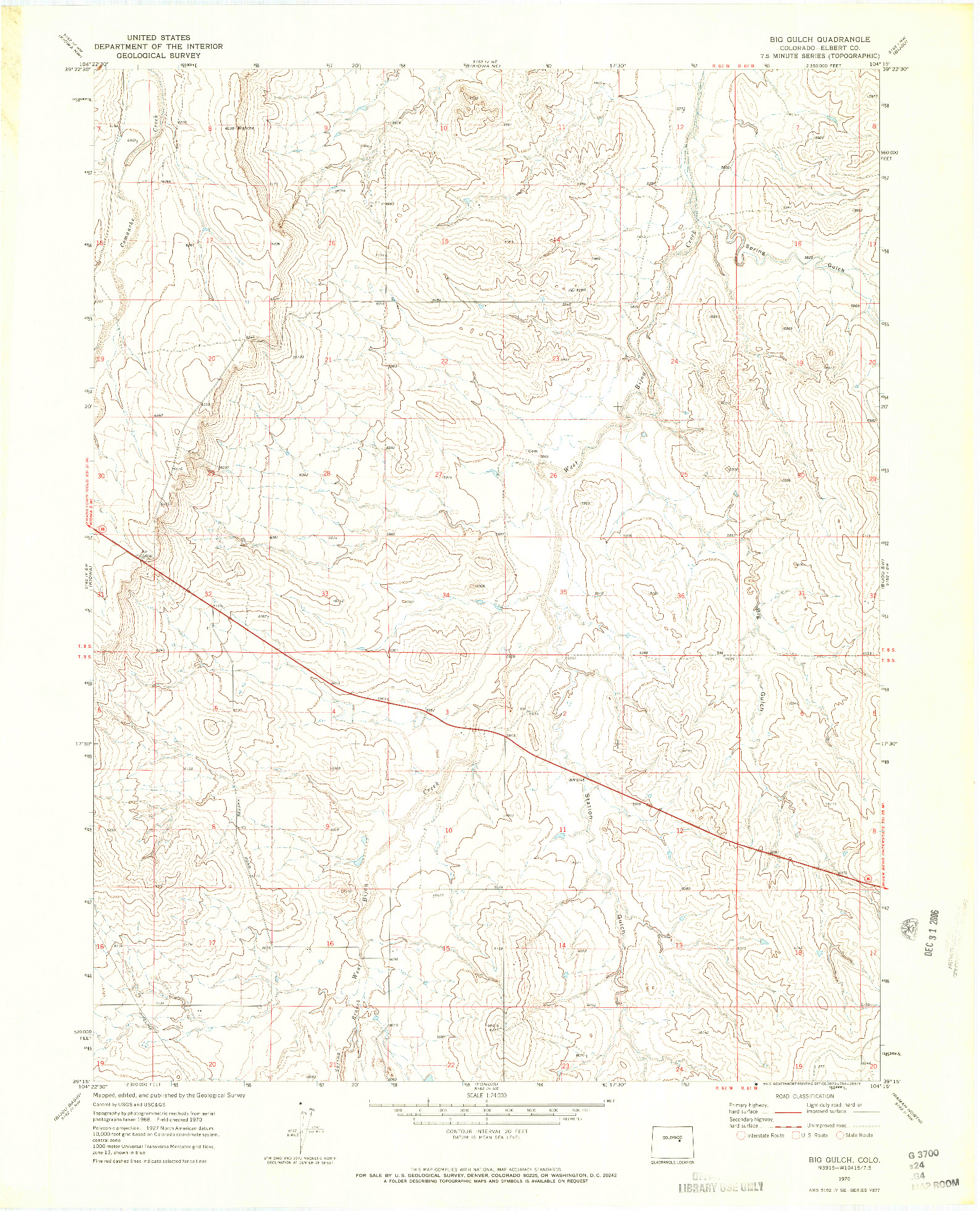 USGS 1:24000-SCALE QUADRANGLE FOR BIG GULCH, CO 1970