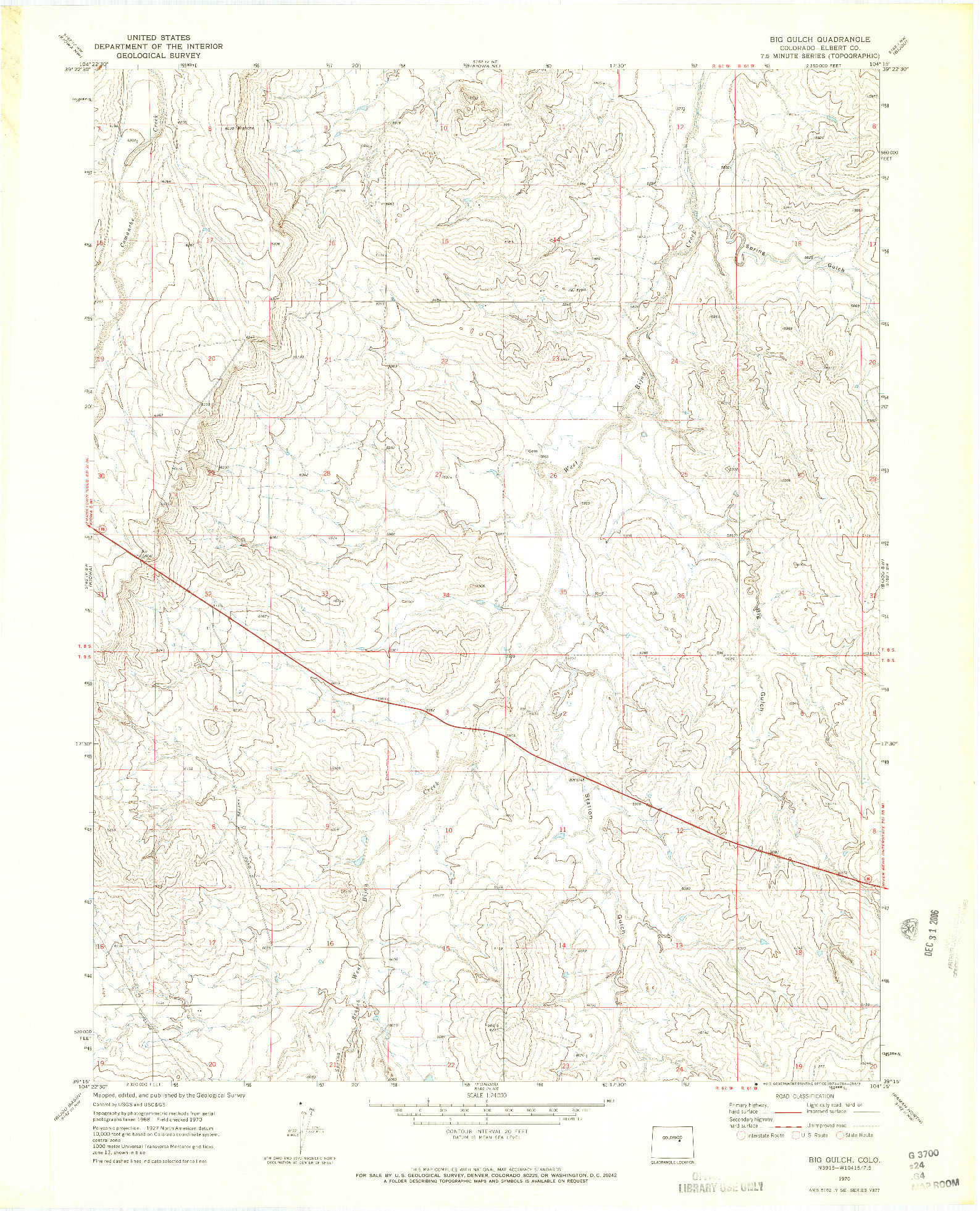 USGS 1:24000-SCALE QUADRANGLE FOR BIG GULCH, CO 1970