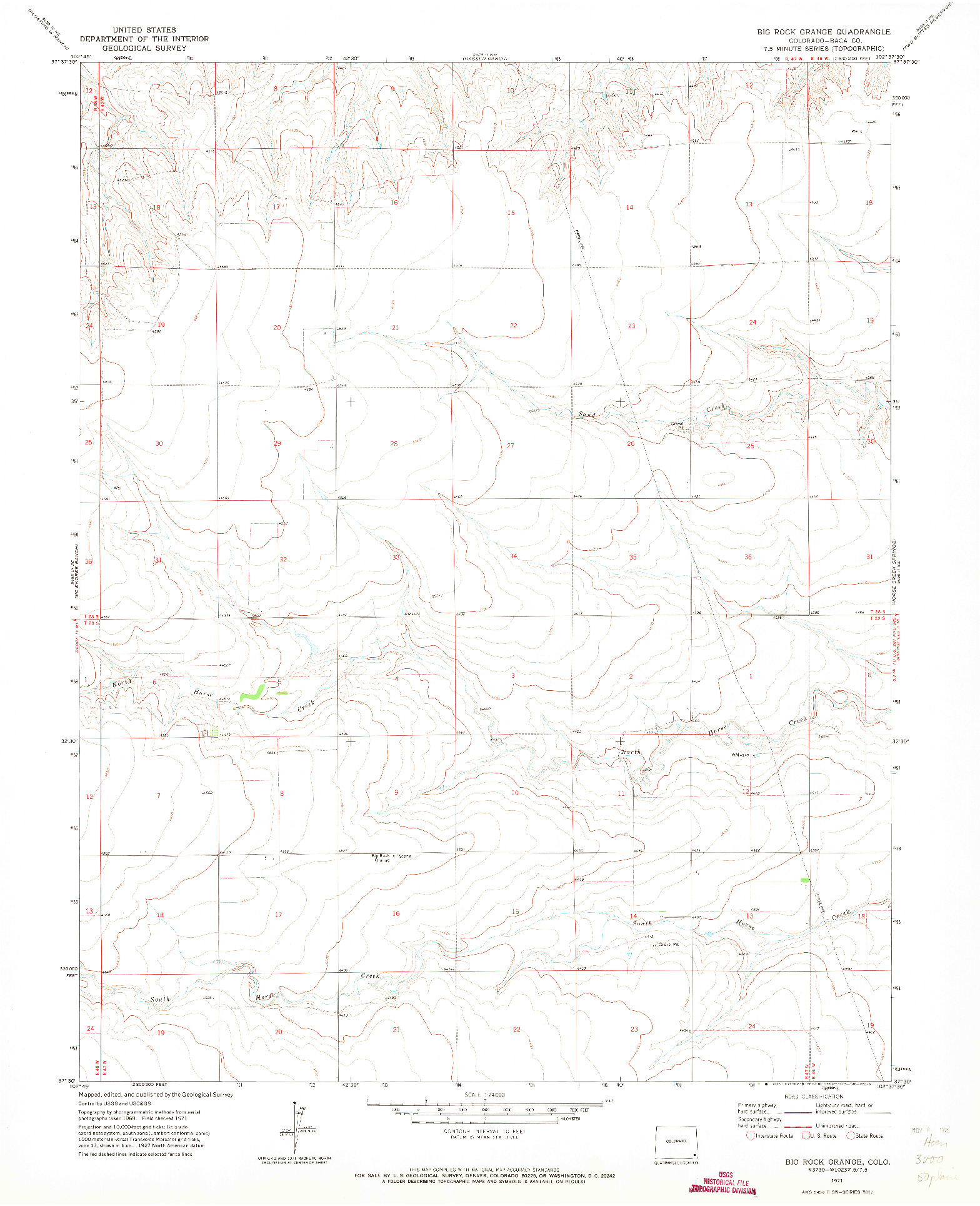 USGS 1:24000-SCALE QUADRANGLE FOR BIG ROCK GRANGE, CO 1971