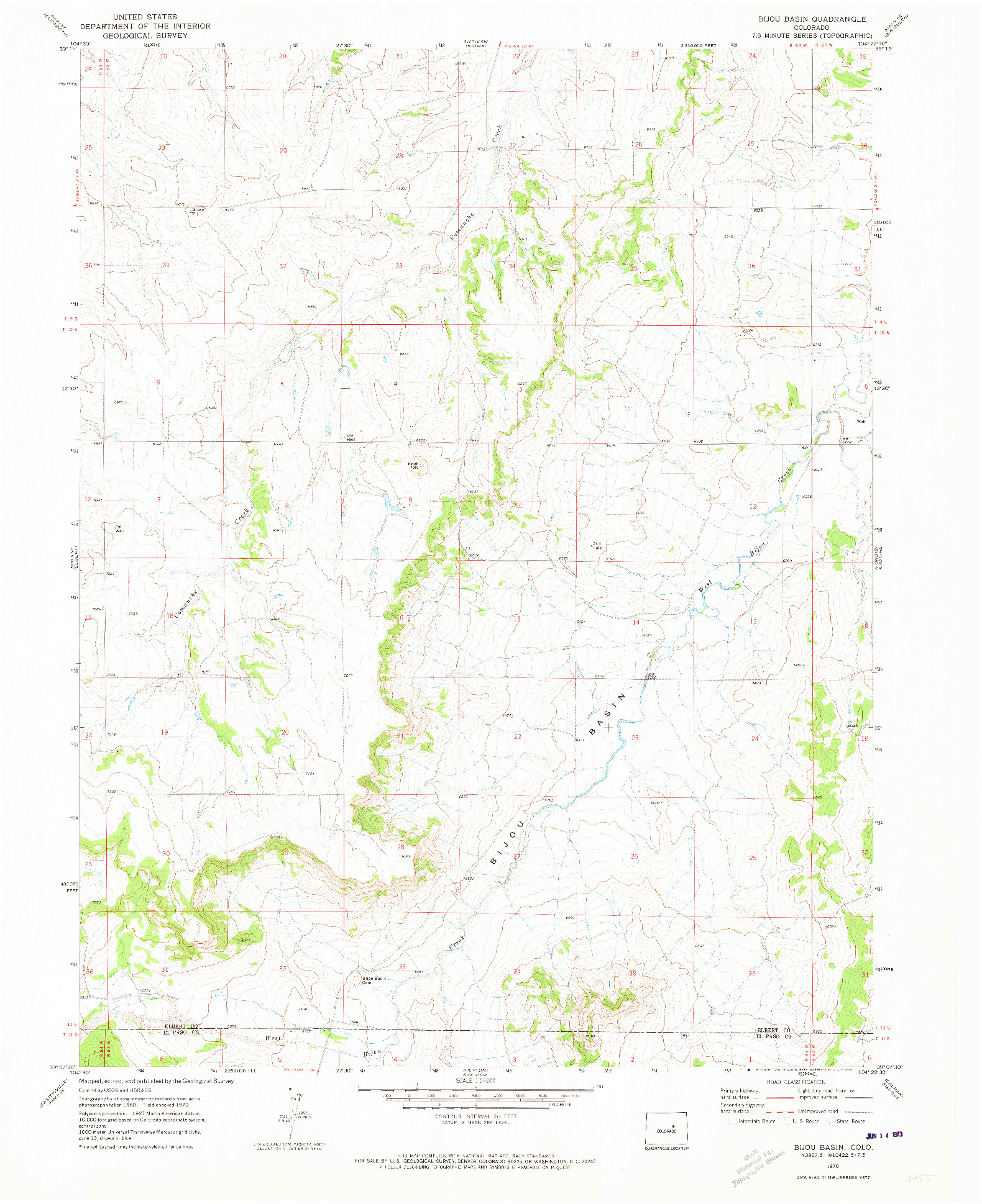 USGS 1:24000-SCALE QUADRANGLE FOR BIJOU BASIN, CO 1970