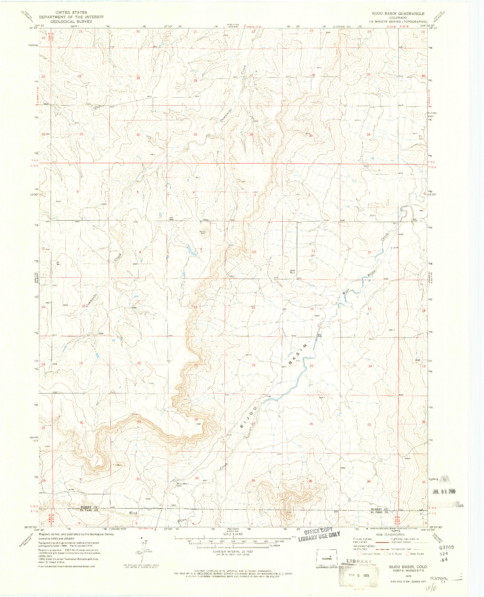 USGS 1:24000-SCALE QUADRANGLE FOR BIJOU BASIN, CO 1970