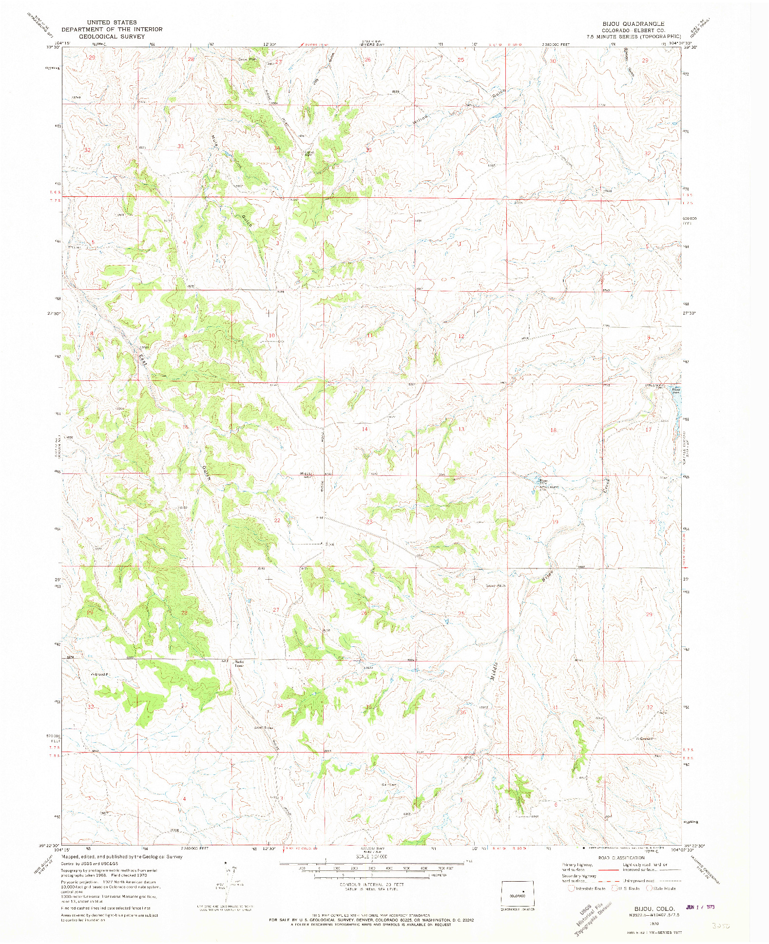 USGS 1:24000-SCALE QUADRANGLE FOR BIJOU, CO 1970