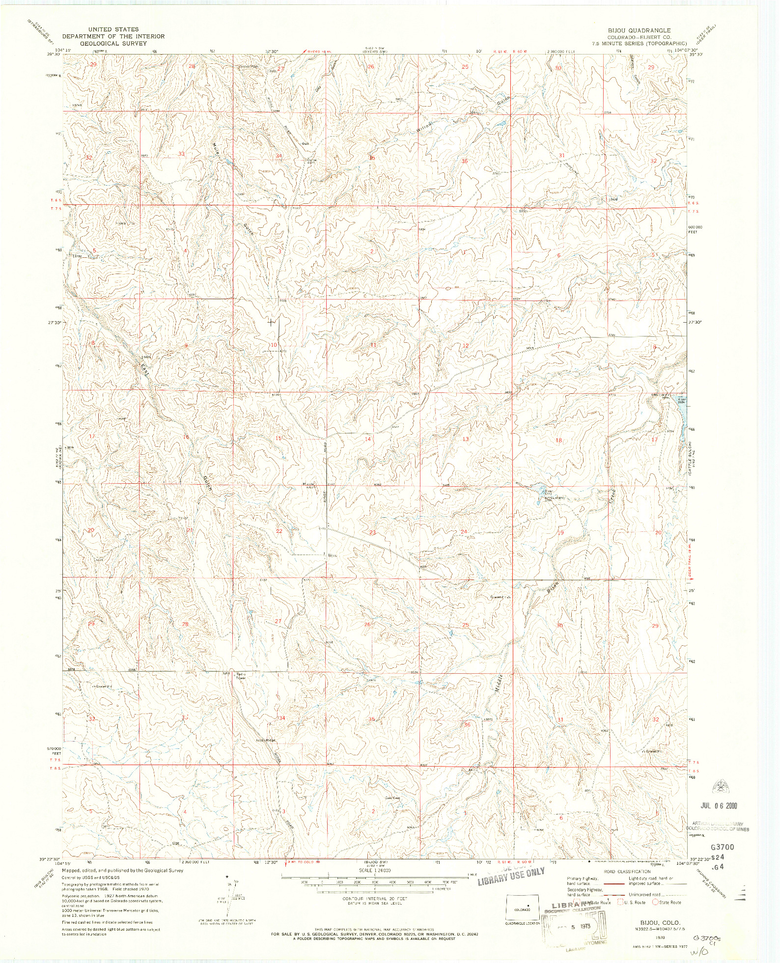 USGS 1:24000-SCALE QUADRANGLE FOR BIJOU, CO 1970