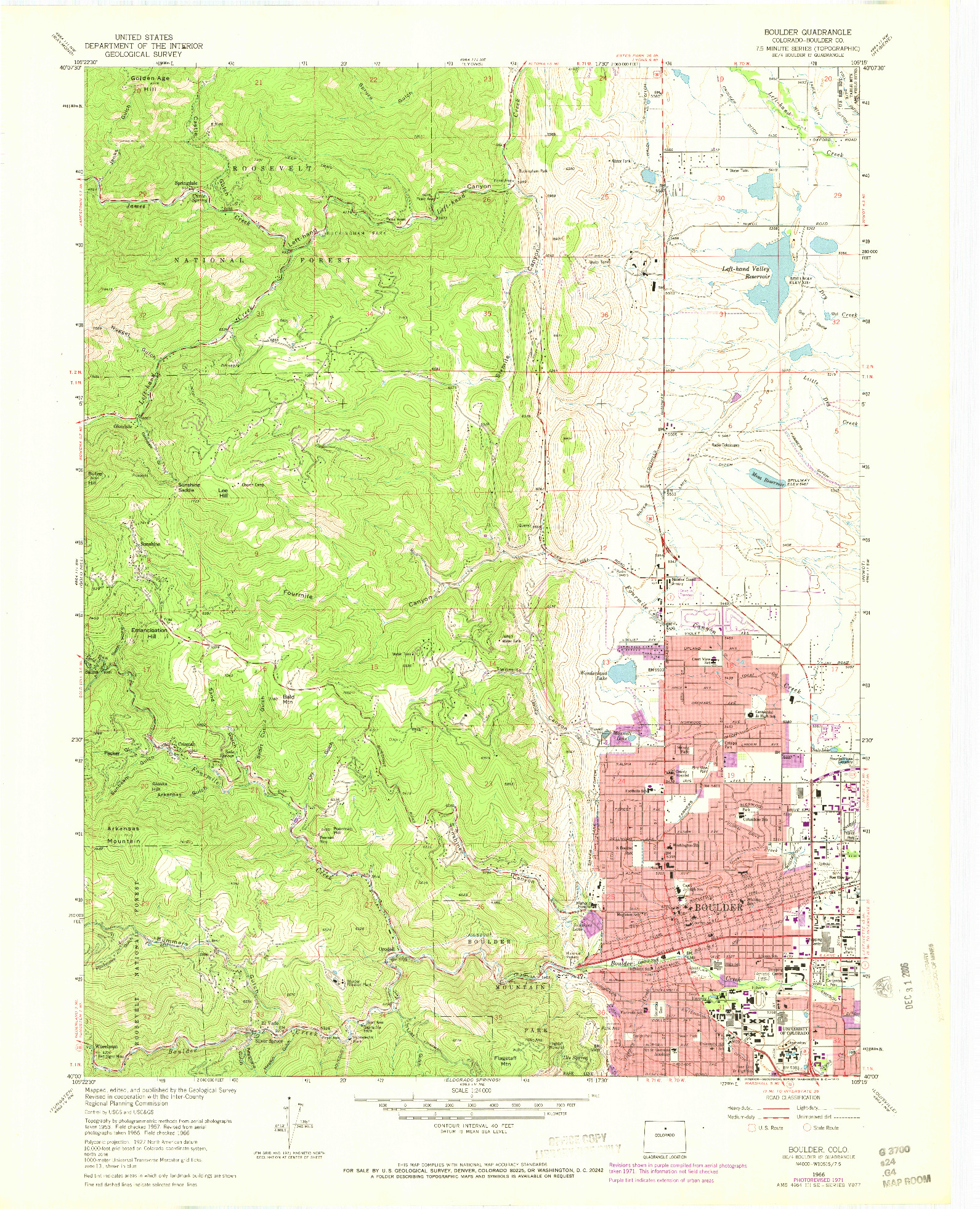 USGS 1:24000-SCALE QUADRANGLE FOR BOULDER, CO 1966
