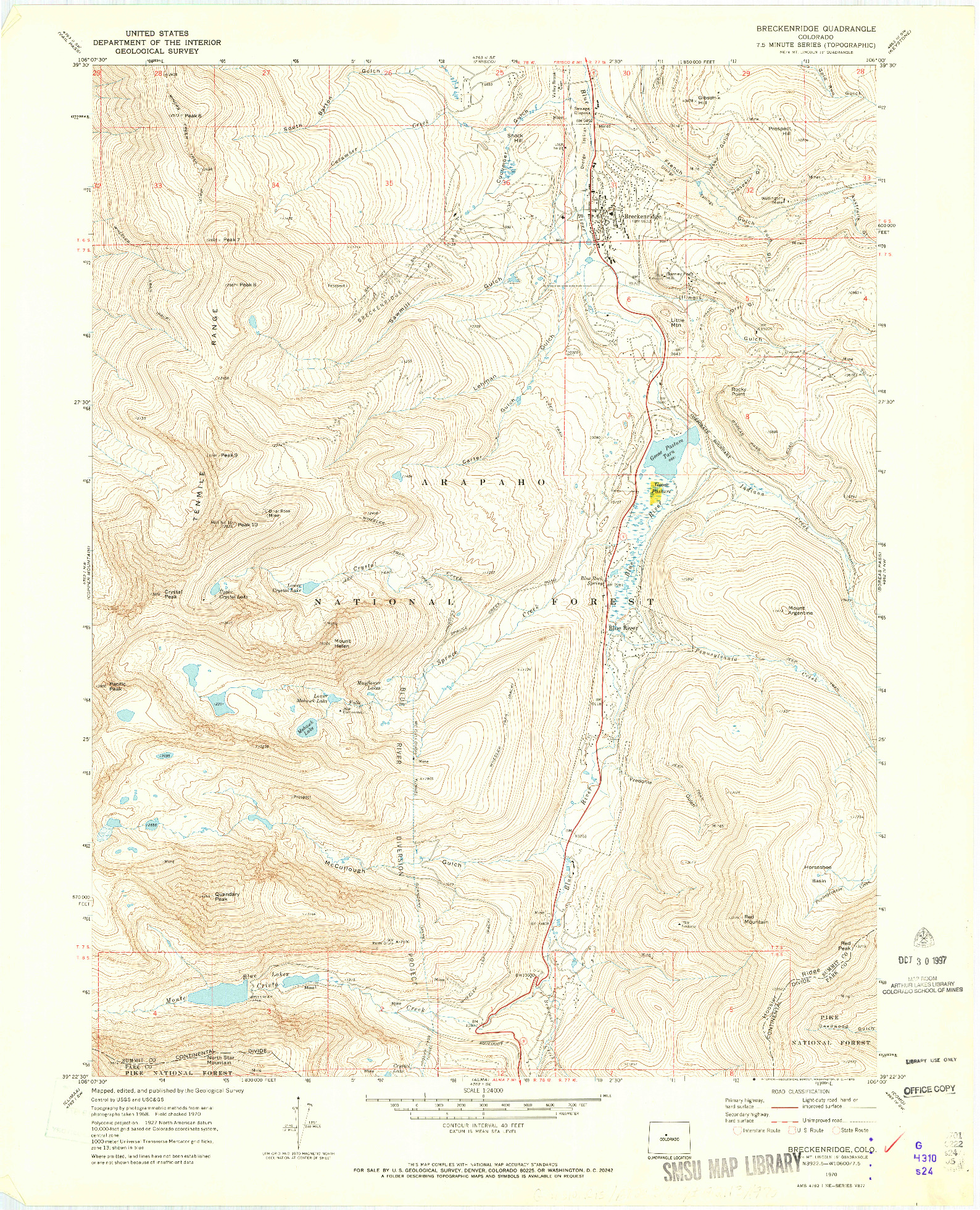 USGS 1:24000-SCALE QUADRANGLE FOR BRECKENRIDGE, CO 1970