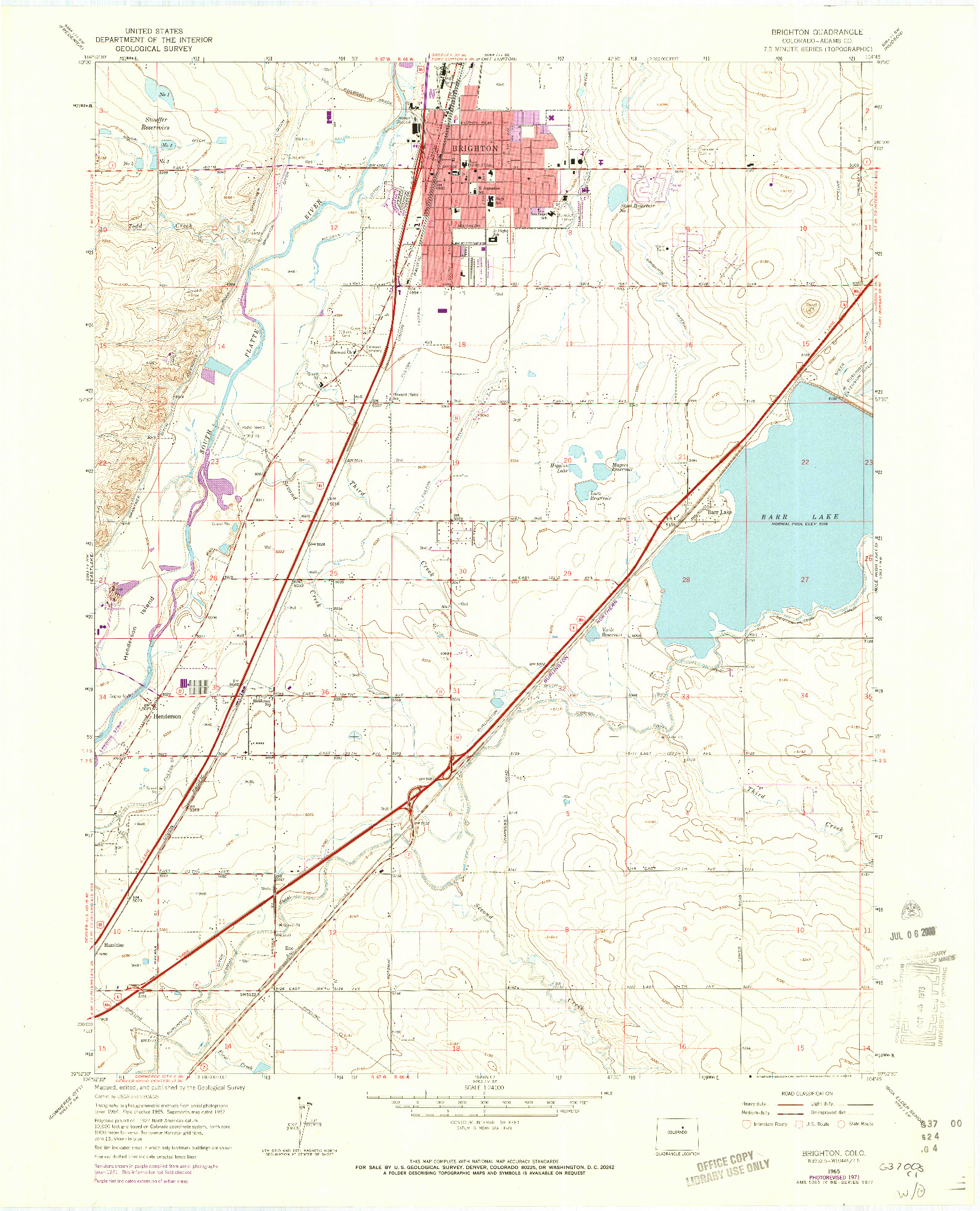 USGS 1:24000-SCALE QUADRANGLE FOR BRIGHTON, CO 1965